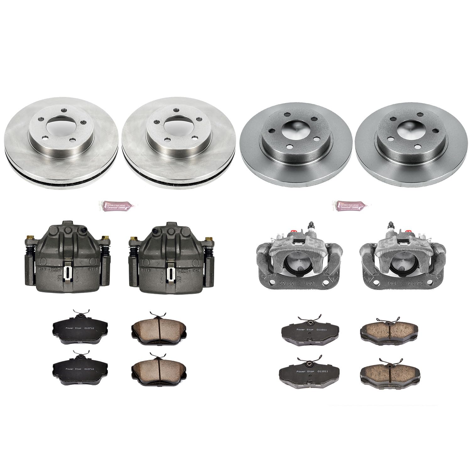 Power Stop KCOE5447 Replacement Autospeciality Front and Rear Caliper Kit- OE Rotors, Ceramic Brake Pads, Calipers For Ford Taurus 1995 [Model Specific]
