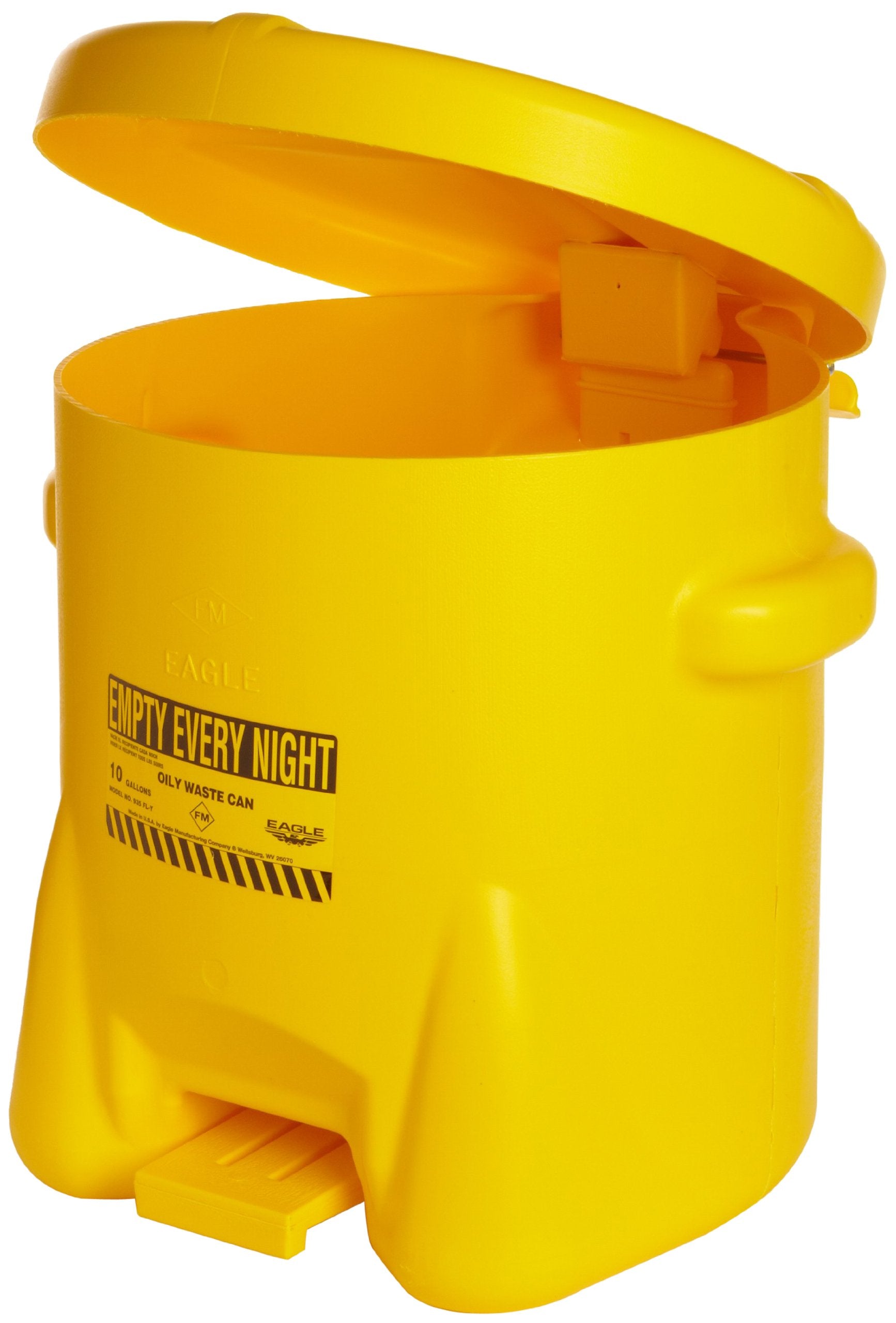 Eagle Oily Waste 935FLY Polyethylene Safety Can with Foot Lever, 10 Gallon Capacity, Yellow