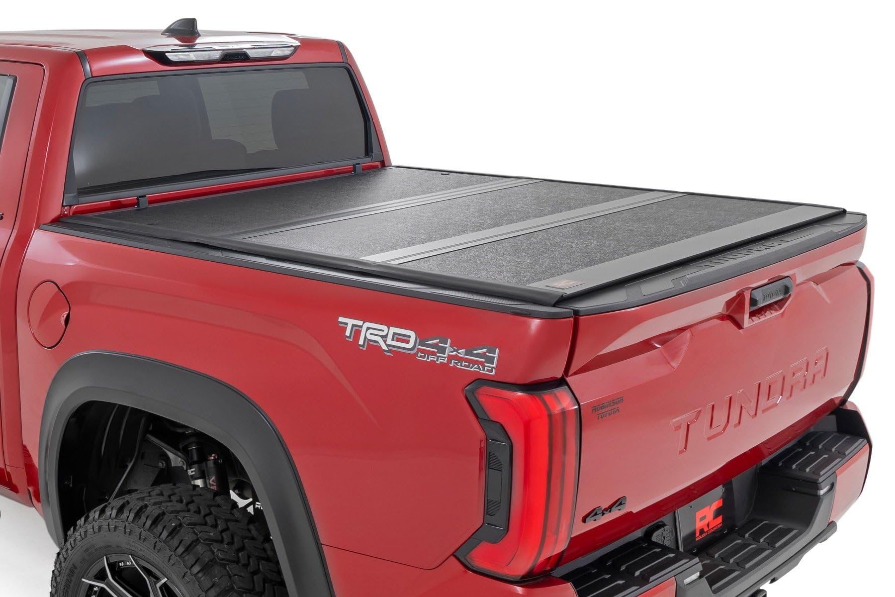 Hard Tri-Fold Tonneau Cover Rough Country for Toyota Tundra (2022-2026) - Low-Profile Aluminum Truck Bed Cover, Fits 5'7 Bed w/Cargo MGMT