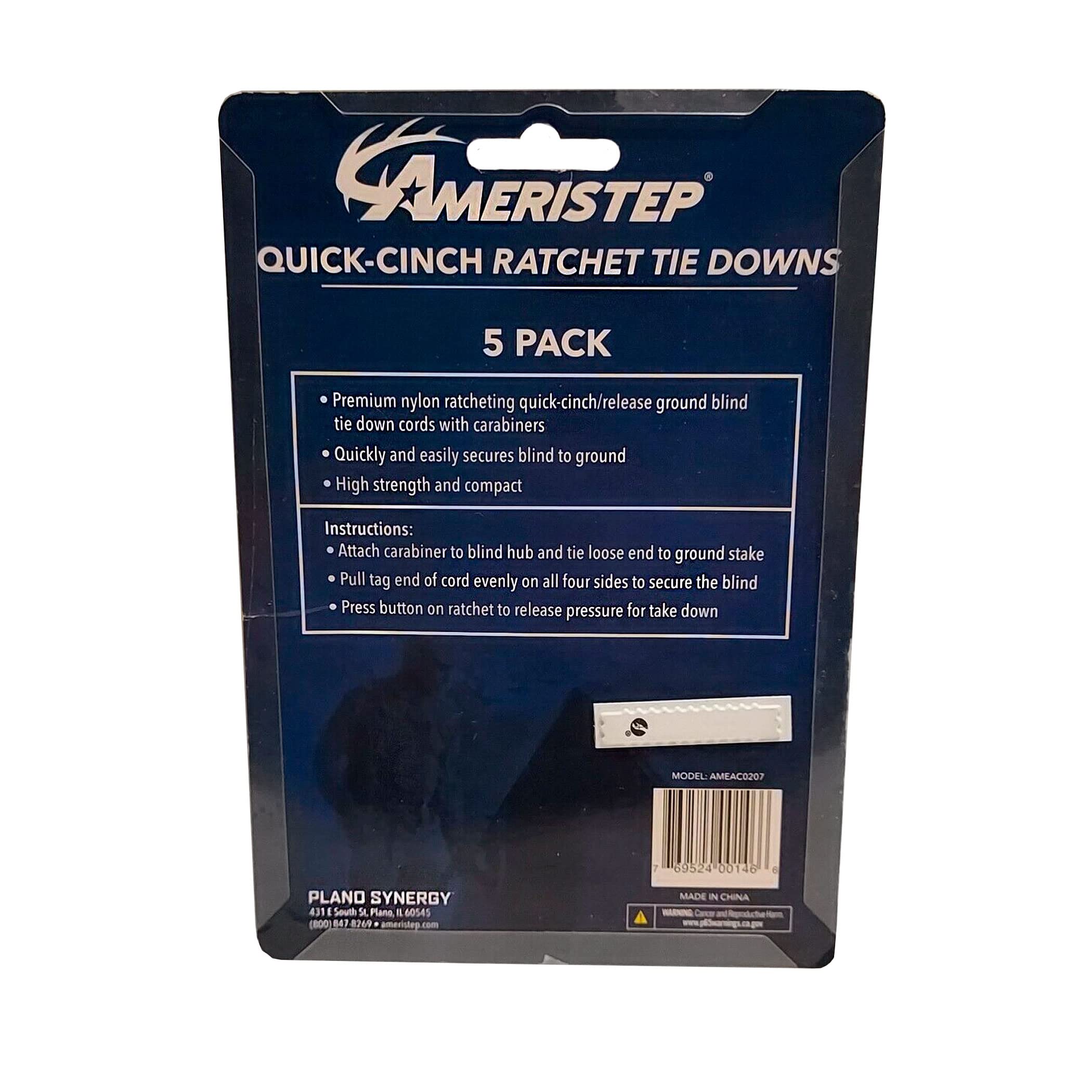 1/8" Premium Nylon Ratching Ameristep Quick-Cinch/Release Ground Blind Tie Down Cords with Carabiners, 5-Pack