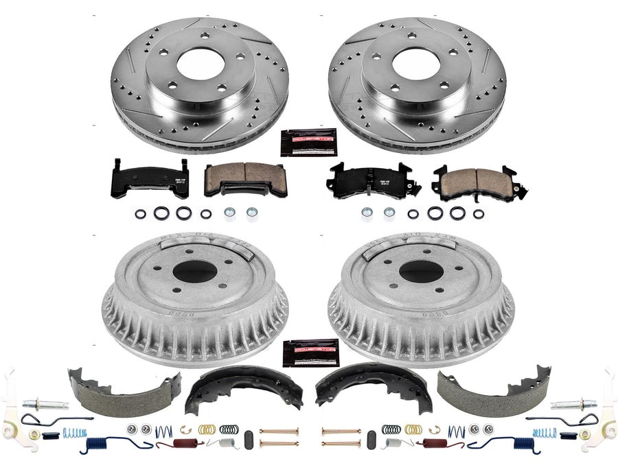 Power Stop K15053DK Z23 Carbon Fiber Brake Pads Front and Rear with Drilled & Slotted Brake Drums Kit For Blazer, S10, S10 Blazer, Jimmy, Sonoma, Typhoon, Olds Bravada, Olds Bra [Model Specific]