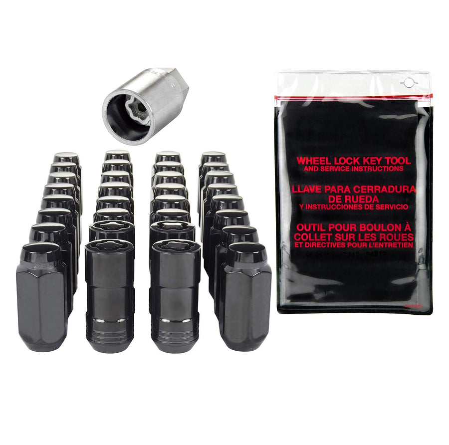 Black McGard Cone Seat Wheel Installation Kit (M14 x 1.5 Thread Size) - for 8 Lug Wheels, 28 Lug Nuts / 4 Locks / 1 Key / 1 Storage Pouch