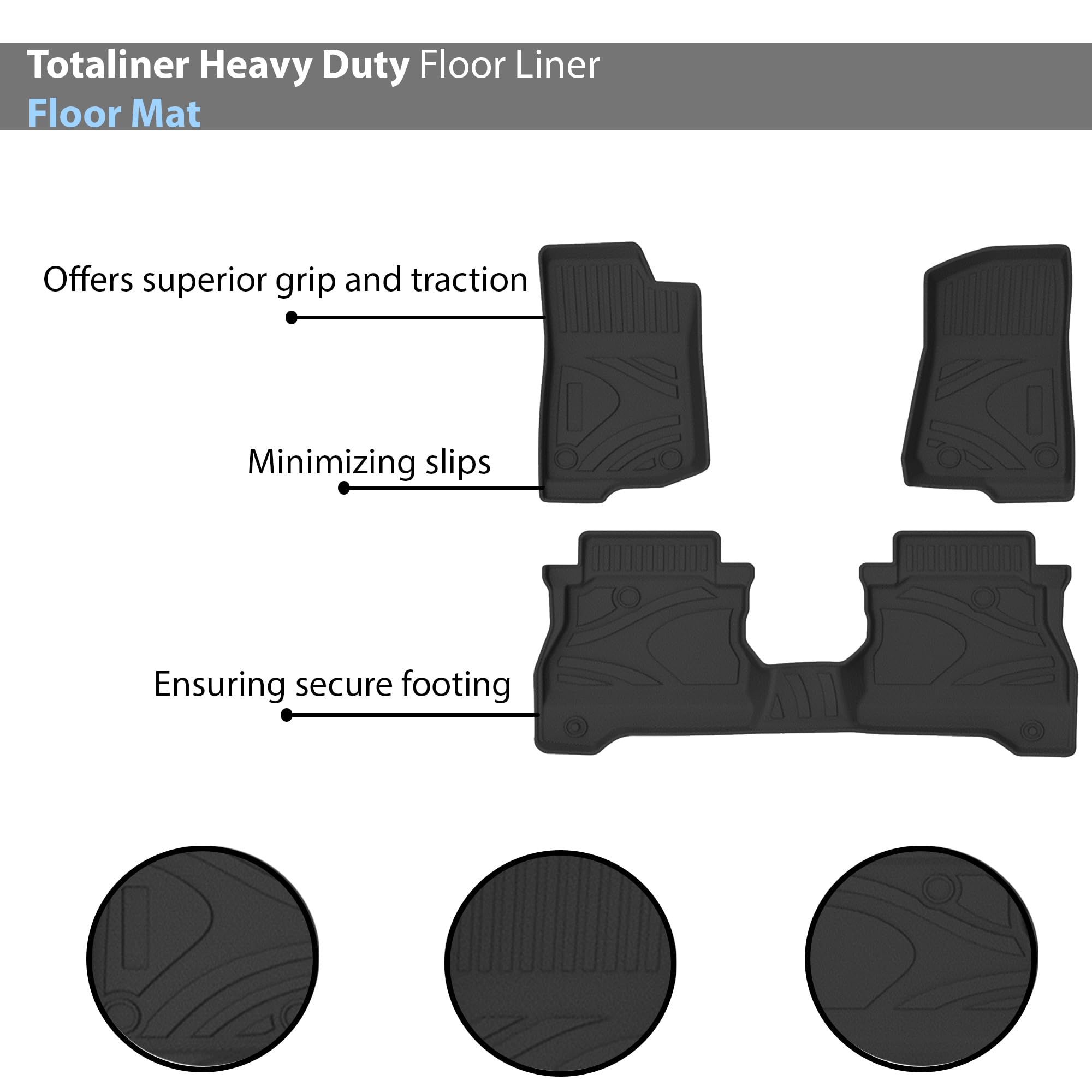 TOTALINER Black Horse Heavy Duty Floor Mat Anti-Skid Black 1.37'' Thickness Compatible with 2020-2024 Jeep Gladiator-FMJGA20