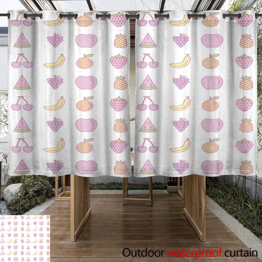 Home WinfreyDecor Patio Outdoor Curtain Sweet Pastel Fruit Seamless Pattern Background W108 x L72