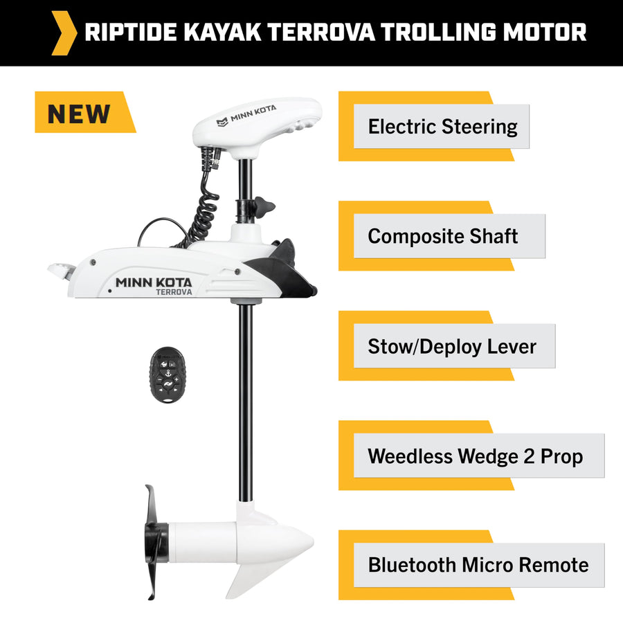 Minn Kota Kayak Riptide Terrova Bow-Mount Electric Trolling Motor with GPS, 55 Lb. Thrust, 36 in. Shaft, Saltwater