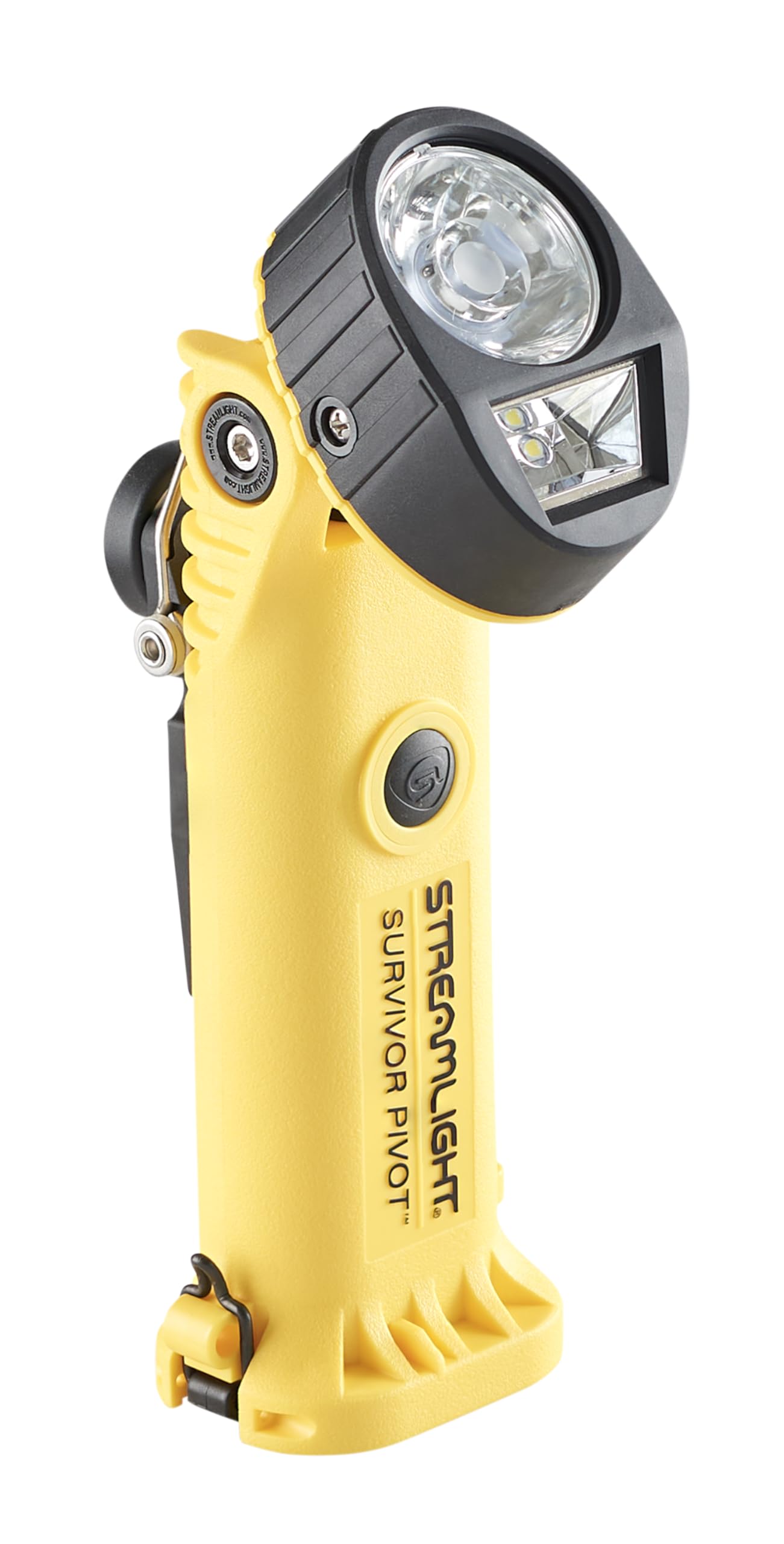 Streamlight Survivor 91831 Pivot 325-Lumen Right Angle Articulating Dual Beam Rechargeable Flashlight with 120V/100V AC/12V DC, Magnet and Clip, Yellow
