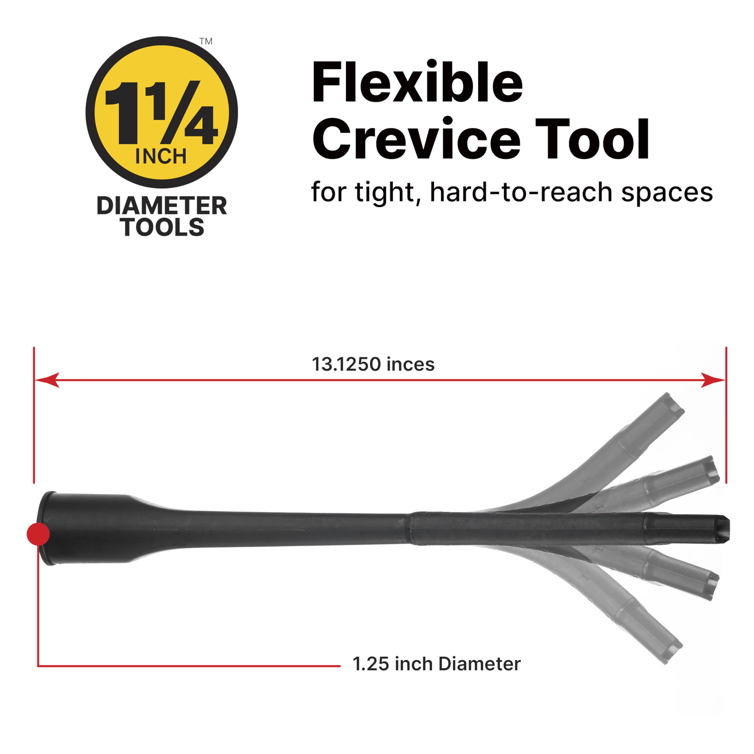 Flexible Crevice Tool Shop-Vac 9017900, 1.25 Inch Diameter x 12 Inch Length, Accessing Tight Spaces and Corners, (1-Pack)