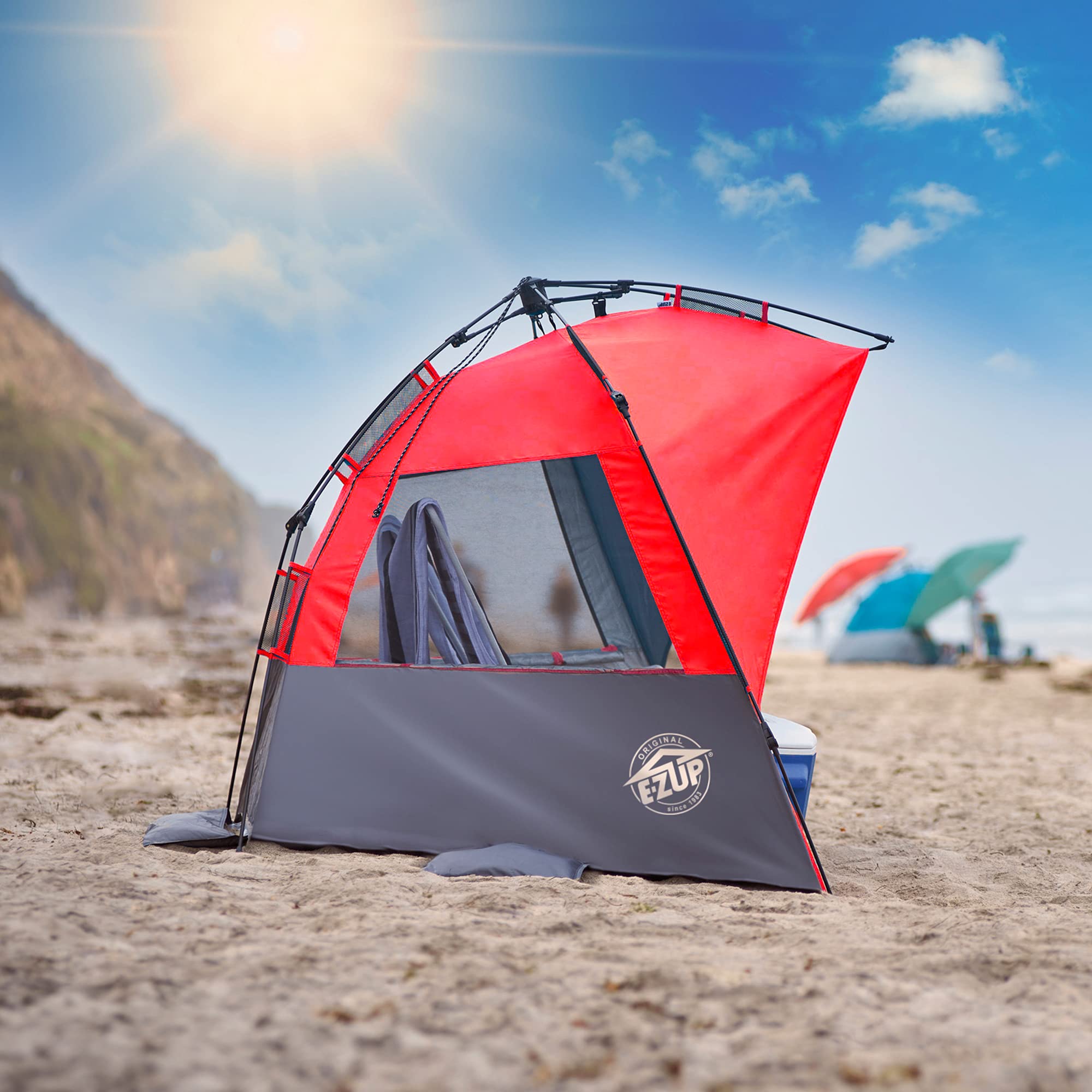 E-Z UP Portable Beach Tent Wedge, 51"x51" Entrance with 2 Roll-Up Windows and with Storage Pockets, Punch