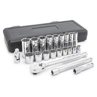 22 Pc. GEARWRENCH 3/8" Drive 12 Pt. Standard & Deep Mechanics Tool Set, SAE - 80691