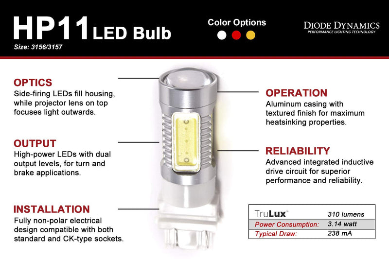 HP11 LED Bulb 3157 LED Cool White Single Diode Dynamics