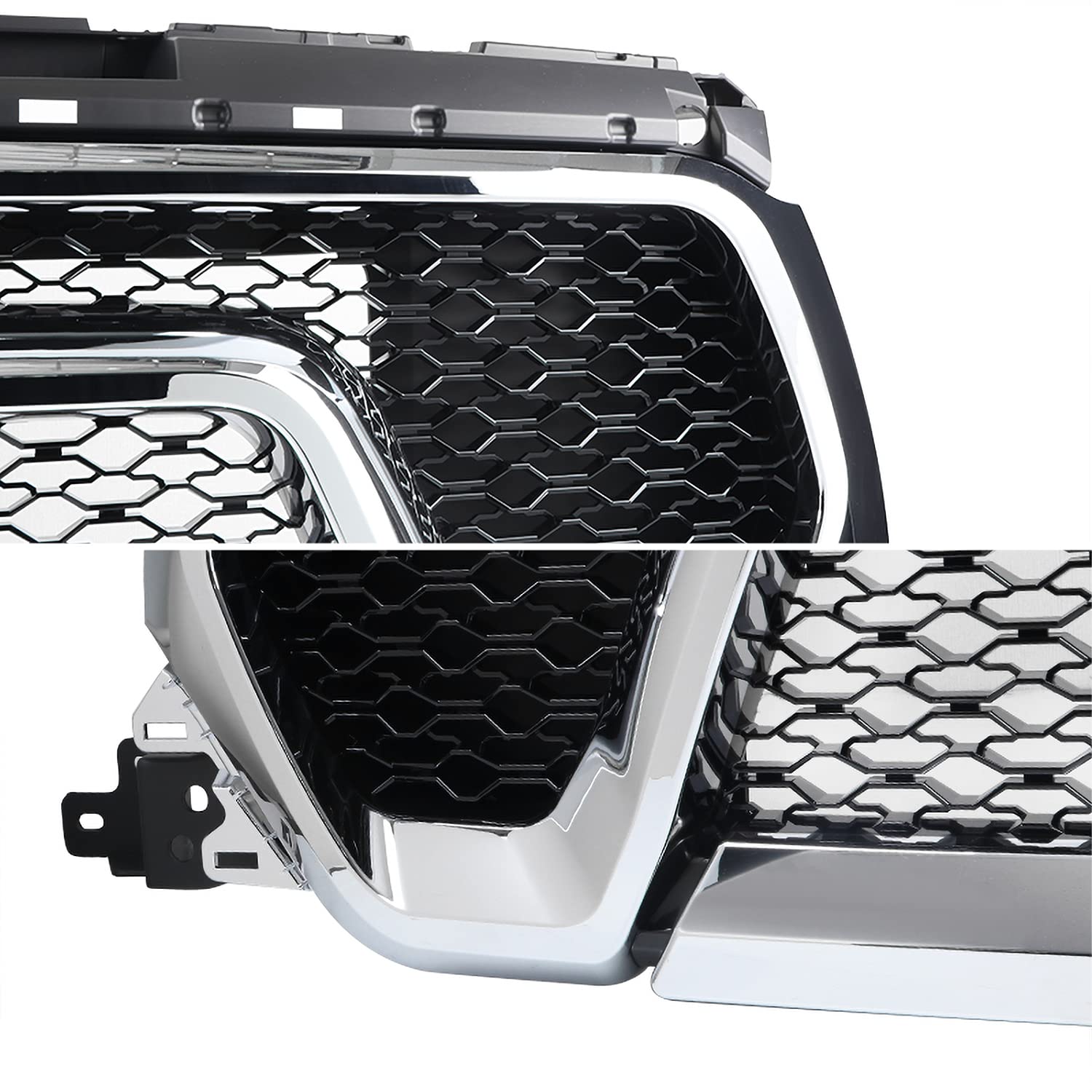 Chrome Shell Spec-D Tuning Glossy Black Mesh Front Bumper Hood Grille Compatible with 2019-2024 Ram 1500