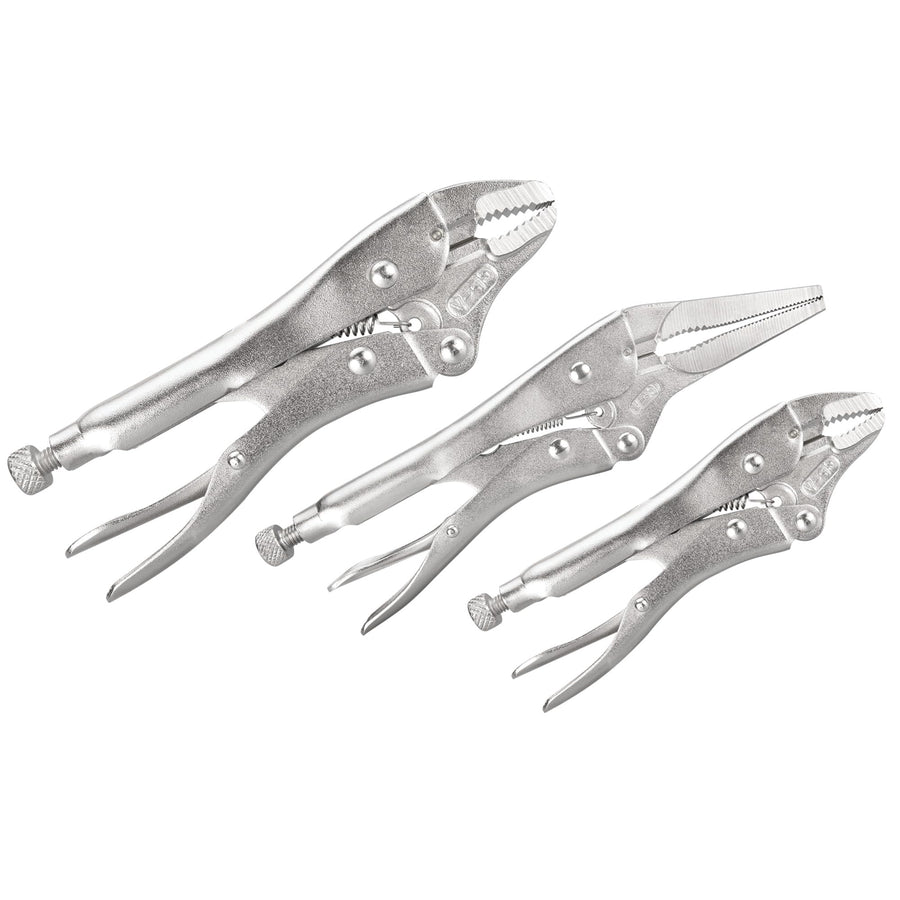 Performance Tool 3-Piece W1782 Locking Pliers Set, Wire Cutters, Heat-Treated Alloy Steel, Hardened Mill Teeth, Nickel Plating, Quick Release Levers, Includes Set of 5, 6, and 7-Inch Locking Pliers