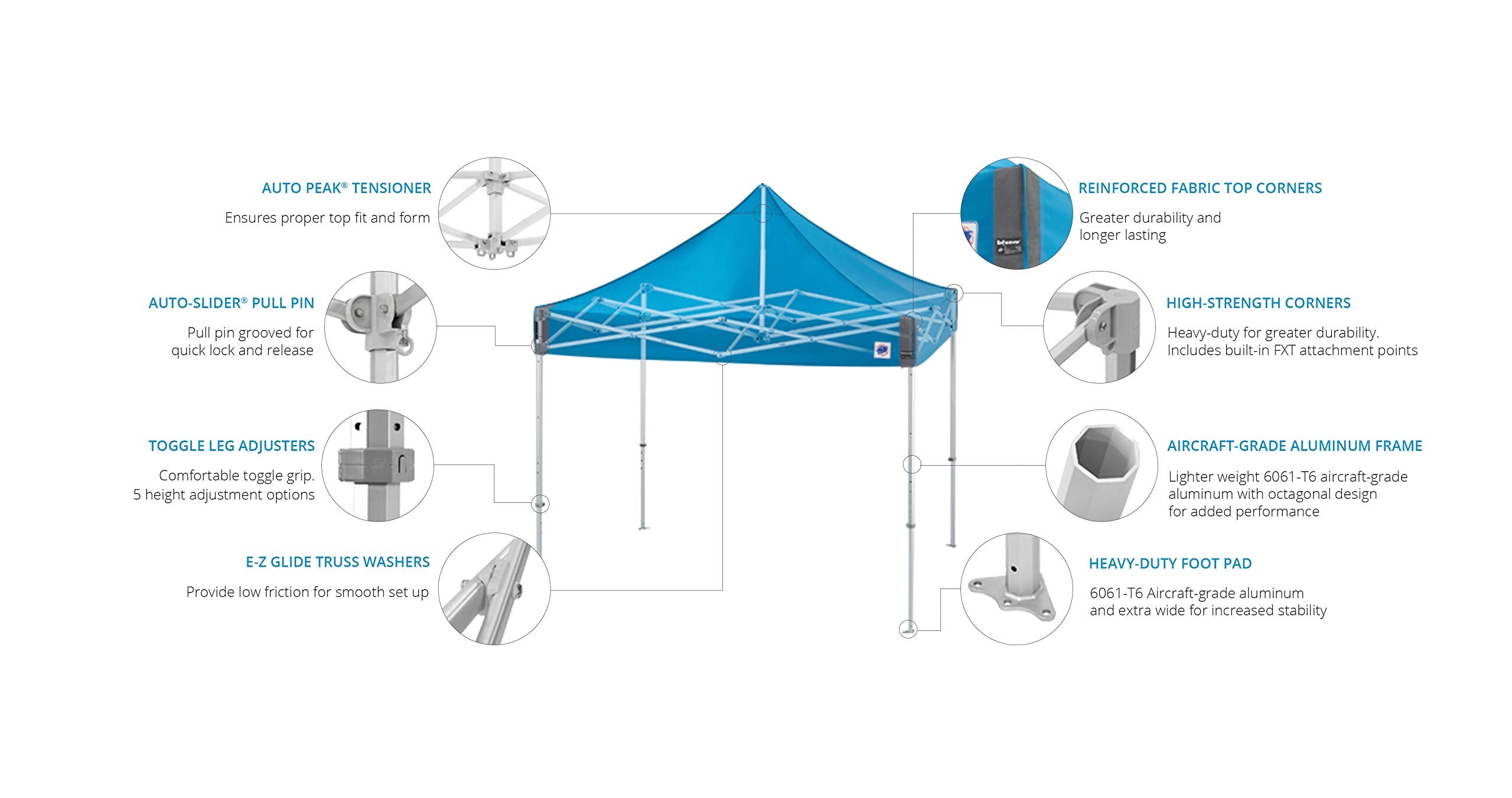 E-Z UP Instant Shelter Endeavor Canopy, 10' x 10', Octagonal-Legged Aluminum Frame, Professional Grade White Top, 100 Sq' of Shade