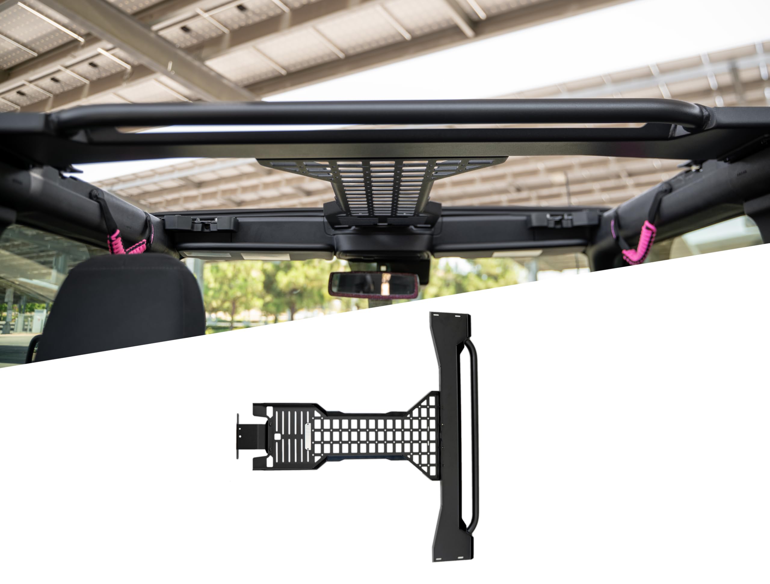DV8 Offroad Overhead Molle Panel for 2021-2025 Ford Bronco 2-Door | Mounts Daily Gear & Supplies | Steel Grab Handle & Accessory Mount | (1) Light Mount | Black Powder Coat Finish | Steel Construction