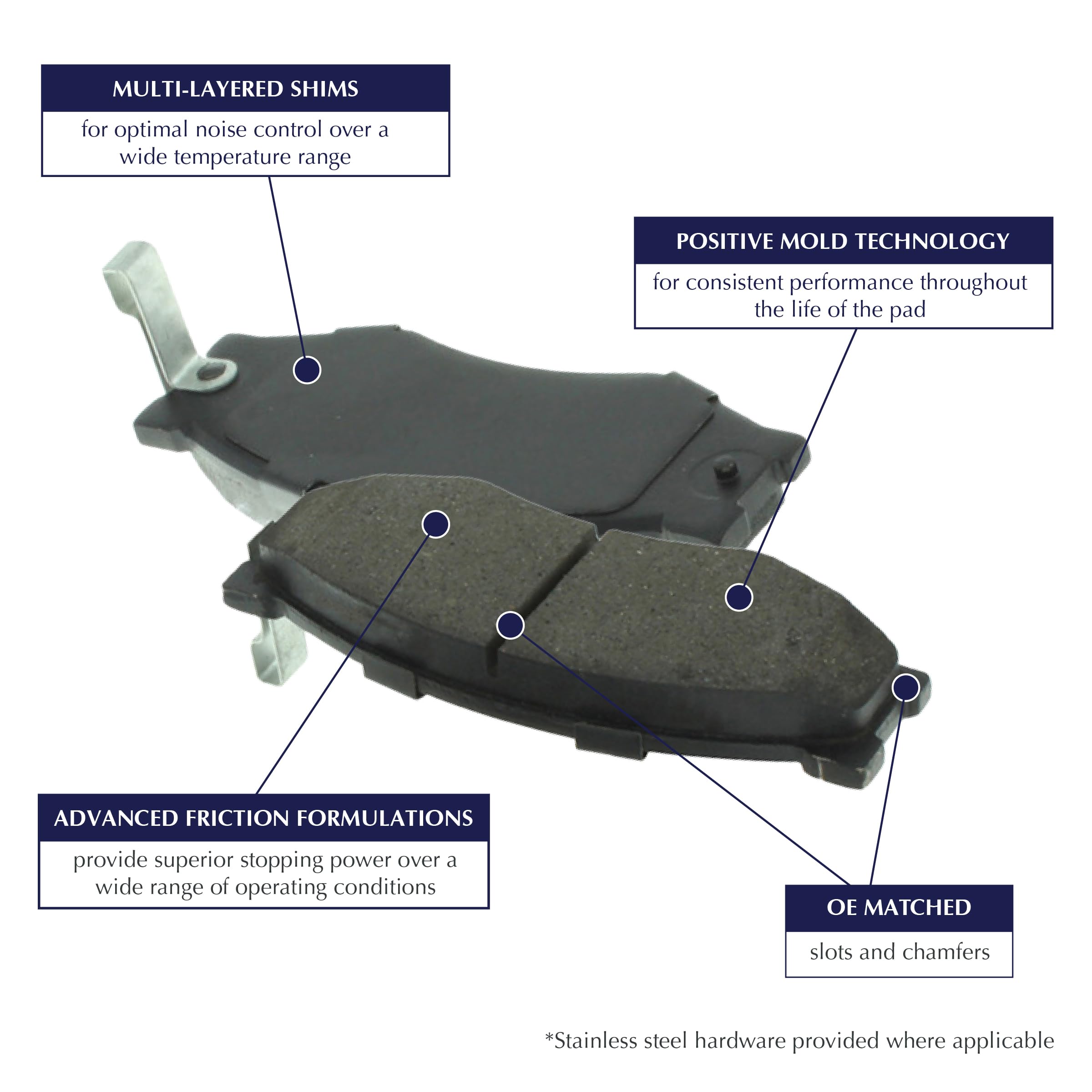 Centric POSI-QUIET 105.17370 Automotive Front Brake Pads for Select Nissan, Model Years