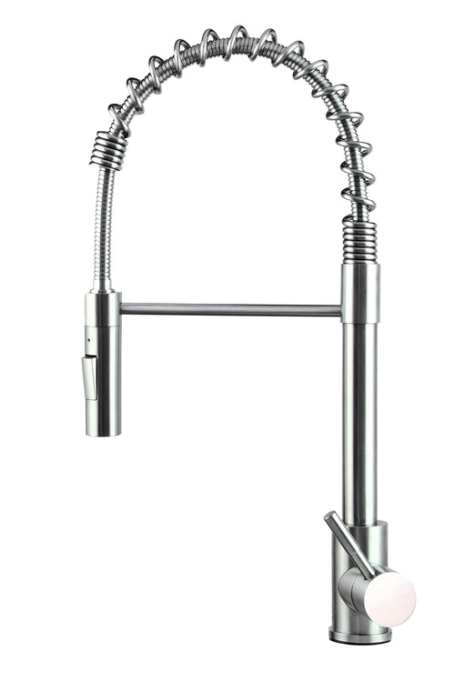 Lippert Coiled Pull Down Flow Max Kitchen Faucet for RVs and Residential - High-Arc Spout with Multi-Flow Spray, Single Handle Control, and Easy Install - Durable Stainless Steel Construction