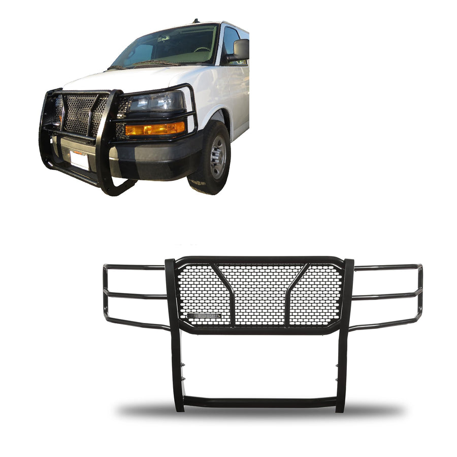 RUGGED Black Horse Heavy Duty Grille Brush Bumper Guard Modular Black Compatible with 2003-2014 Express 1500|2003-2024 Express 2500/3500|2009-2024 Express 4500/Express Cargo-RU-GV02MA-B
