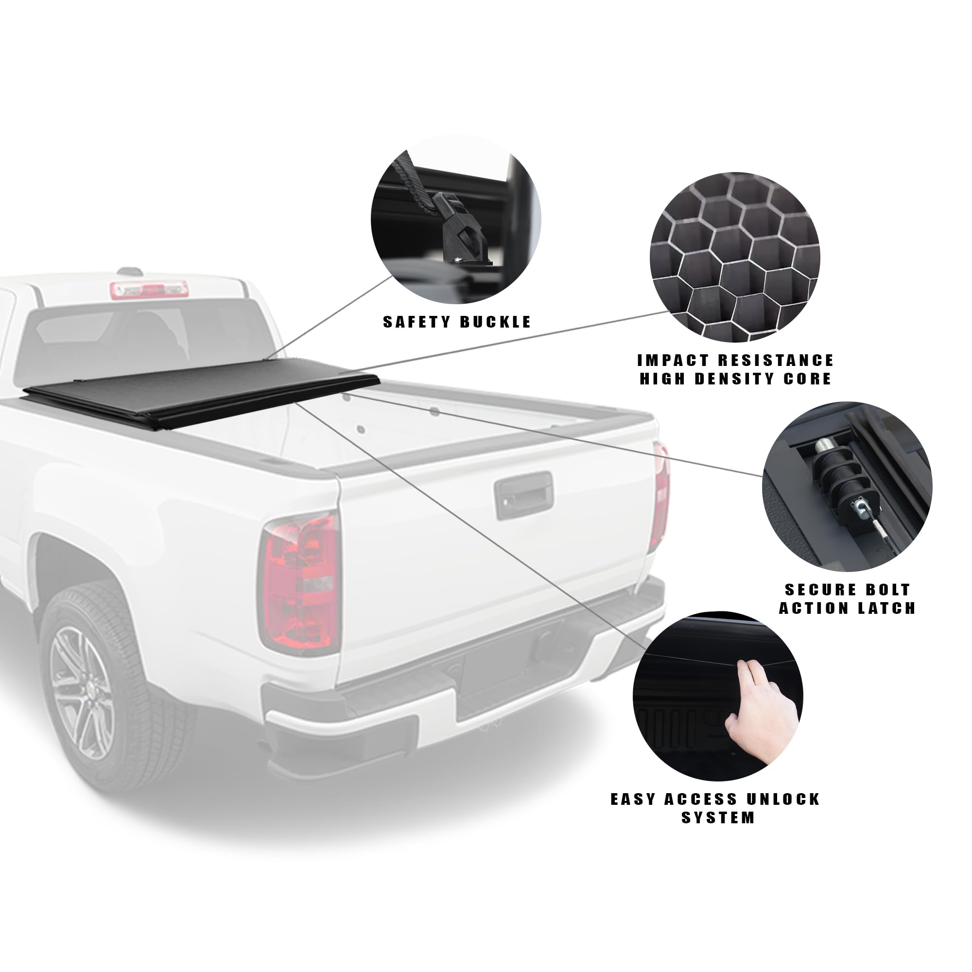 Low Profile Armordillo Hard Tri-Fold 2015 2016 2017 2018 2019 2020 2021 2022 Chevy Colorado Tonneau Cover/GMC Canyon Bed Cover 6ft (72") Bed | CoveRex TFX | 7162358