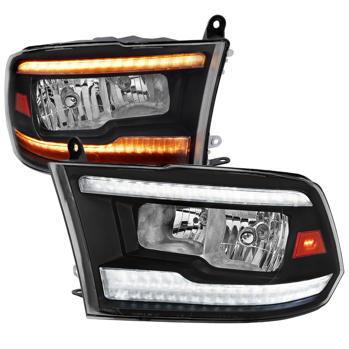 Switchback SPEC-D TUNING Black Sequential LED Signal Strip Headlights w/Startup Animation Compatible with 2009-2018 Dodge Ram 1500, 2010-2018 Ram 2500 3500, Left + Right Pair Headlamps Assembly