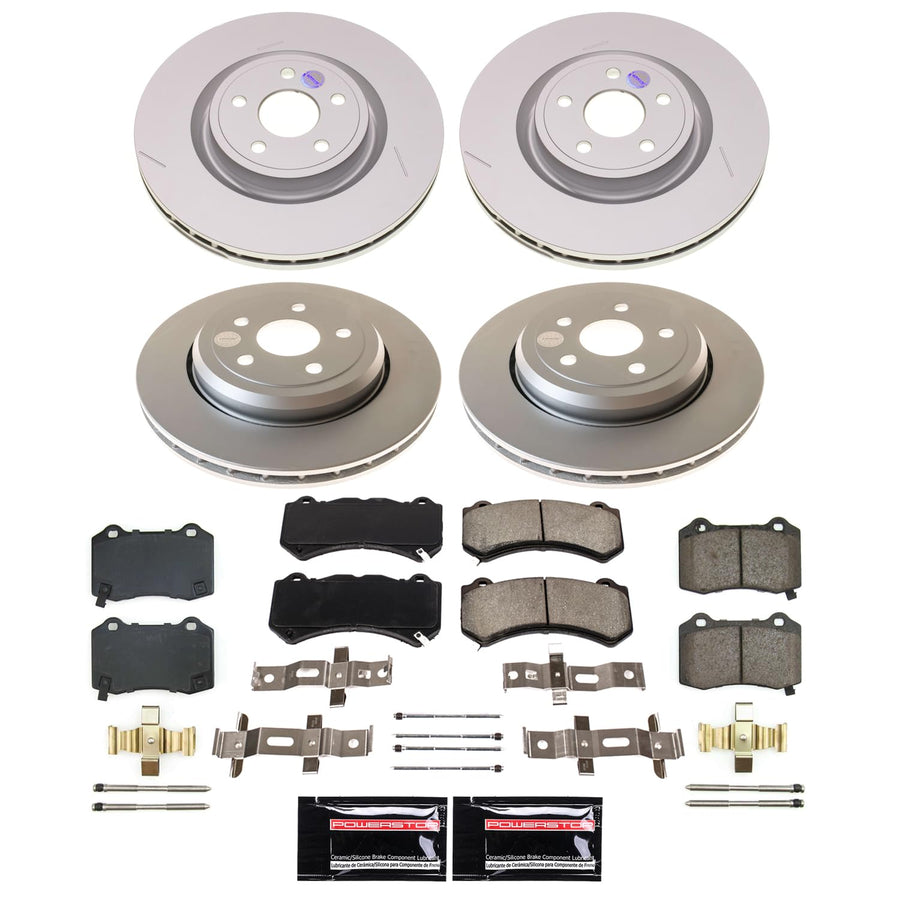 Power Stop CRK8903 Brake Kit For Dodge Durango 2021, Jeep Grand Cherokee 2021 Front and Rear Geomet Coated Rotors and Pads