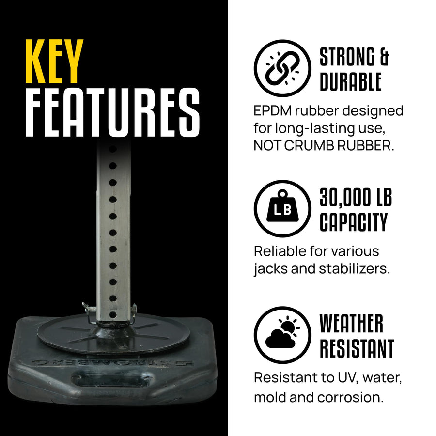 Stromberg Carlson Base Pads RV – JBP-1011.1 Heavy Duty Trailer Base, Leveling Stabilizer Pad for Campers, Landing Gear, EPDM Pads, RVs and Travel Trailers – 10" x 11" x 1", Pack of 2, Black
