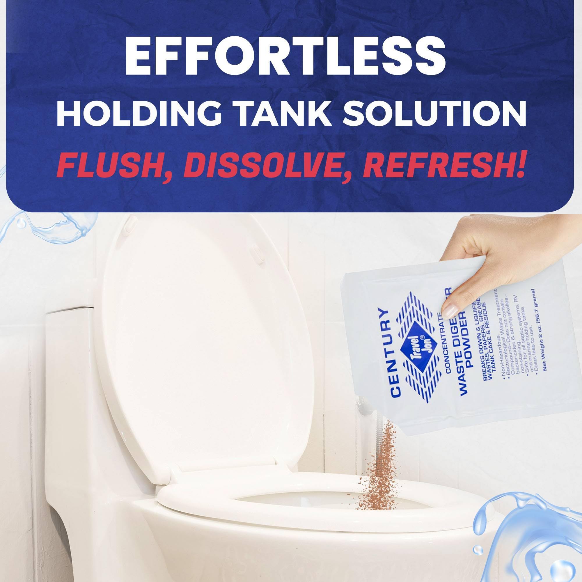 Travel Jon Waste Digester Black Tank Treatment RV - Extra-Strength Marine & RV Toilet Treatment | Liquifies Waste in Black & Gray Tanks - Odor Eliminator, Sensor Cleaner | Enzyme Drop Ins For Toilet