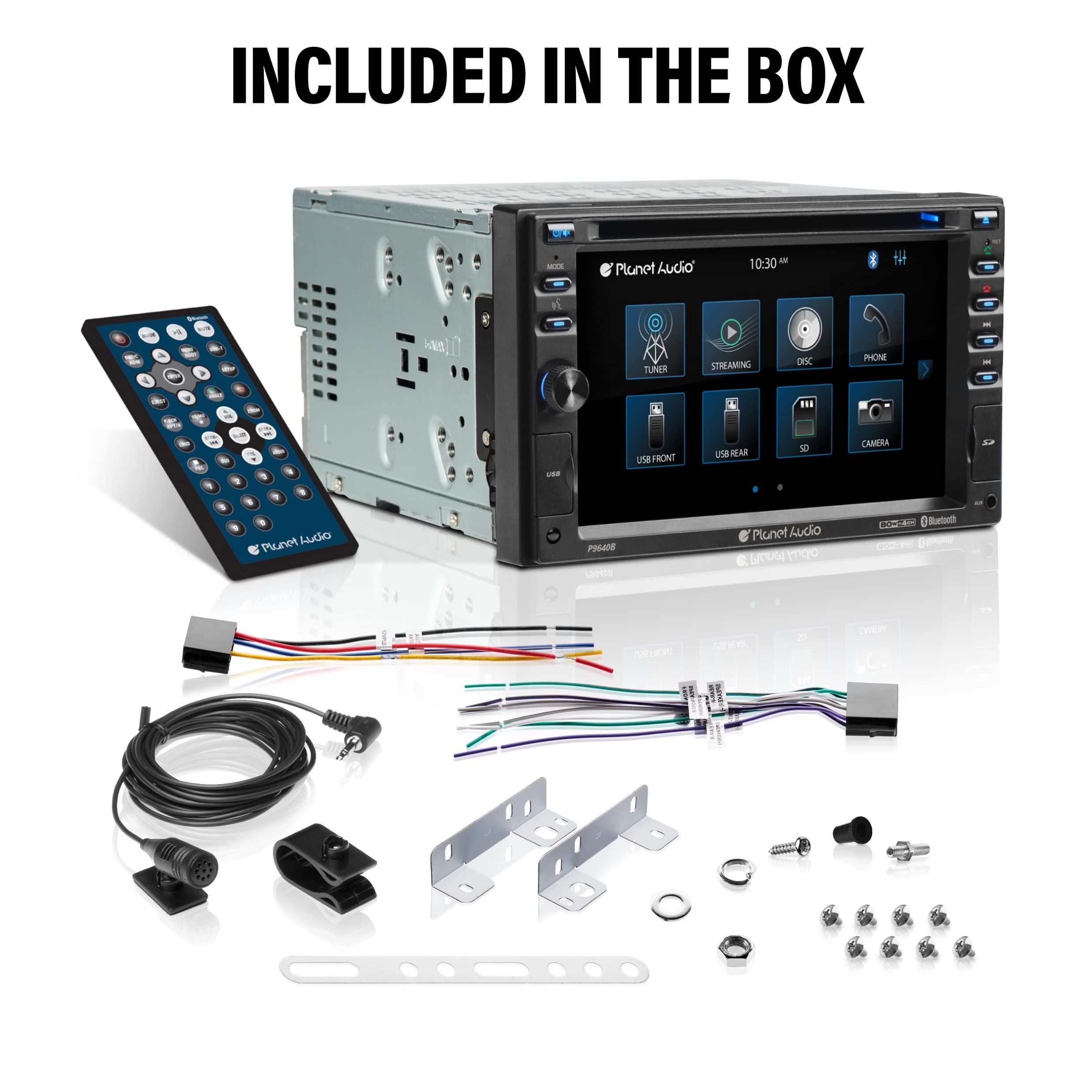 Car Audio Stereo System Planet Audio P9640B - 6.2 Inch Double Din, LCD Touchscreen, Bluetooth Audio and Hands-Free Calling, CD Player, DVD, USB, SD, AUX in, AM/FM Radio Receiver