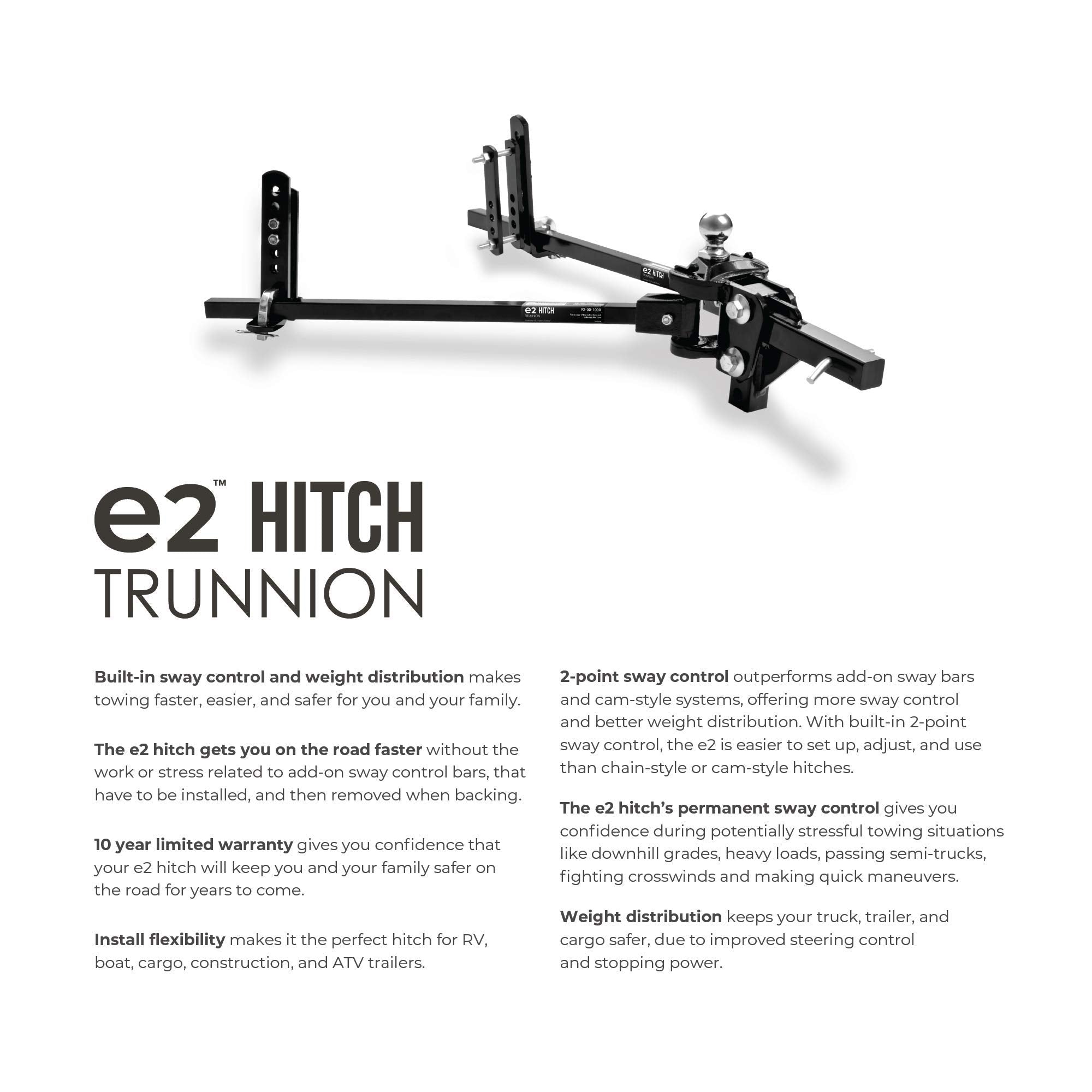 Fastway e2 Sway Control 2-Point Trunnion Hitch, 92-00-0450, 4,500 Lbs Trailer Weight Rating, 450 Lbs Tongue Weight Rating, Weight Distribution Kit Includes Standard Hitch Shank, Ball NOT Included