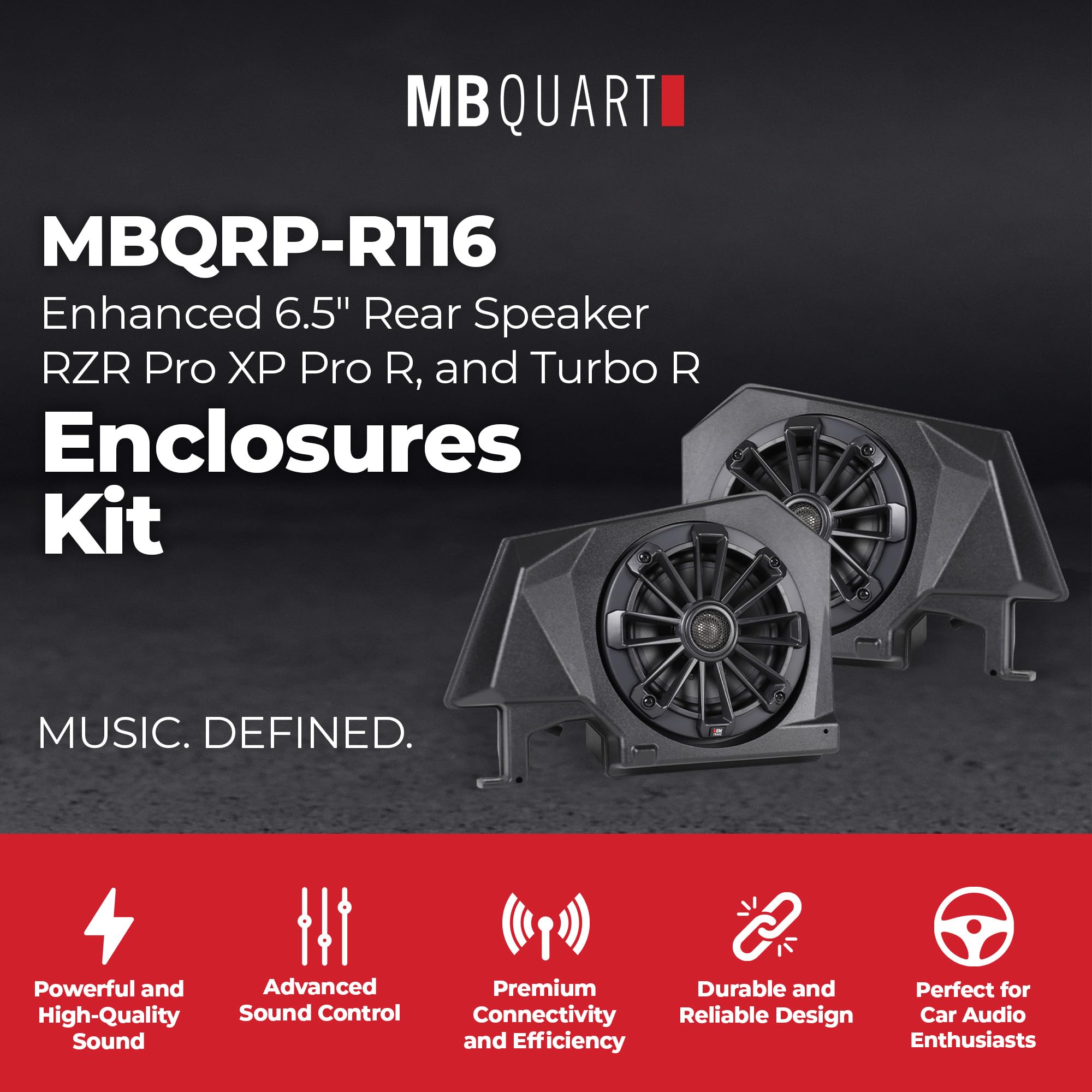 6.5" MB Quart Enhanced Rear Speaker & Enclosures Kit for Polaris RZR Pro XP, Pro R, and Turbo R - Durability, Easy Installation, Perfect for Off-Road