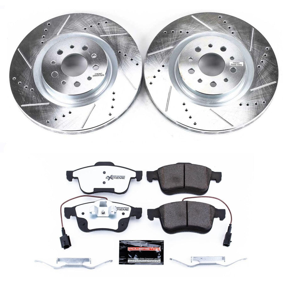 Front Brake Kit Power Stop For 2015 2016 2017 2018 2019 2020 2021 2022 Ram ProMaster City - Truck & Tow Carbon Fiber Ceramic Brake Pads & Drilled and Slotted Rotors Replacement, K7302-36