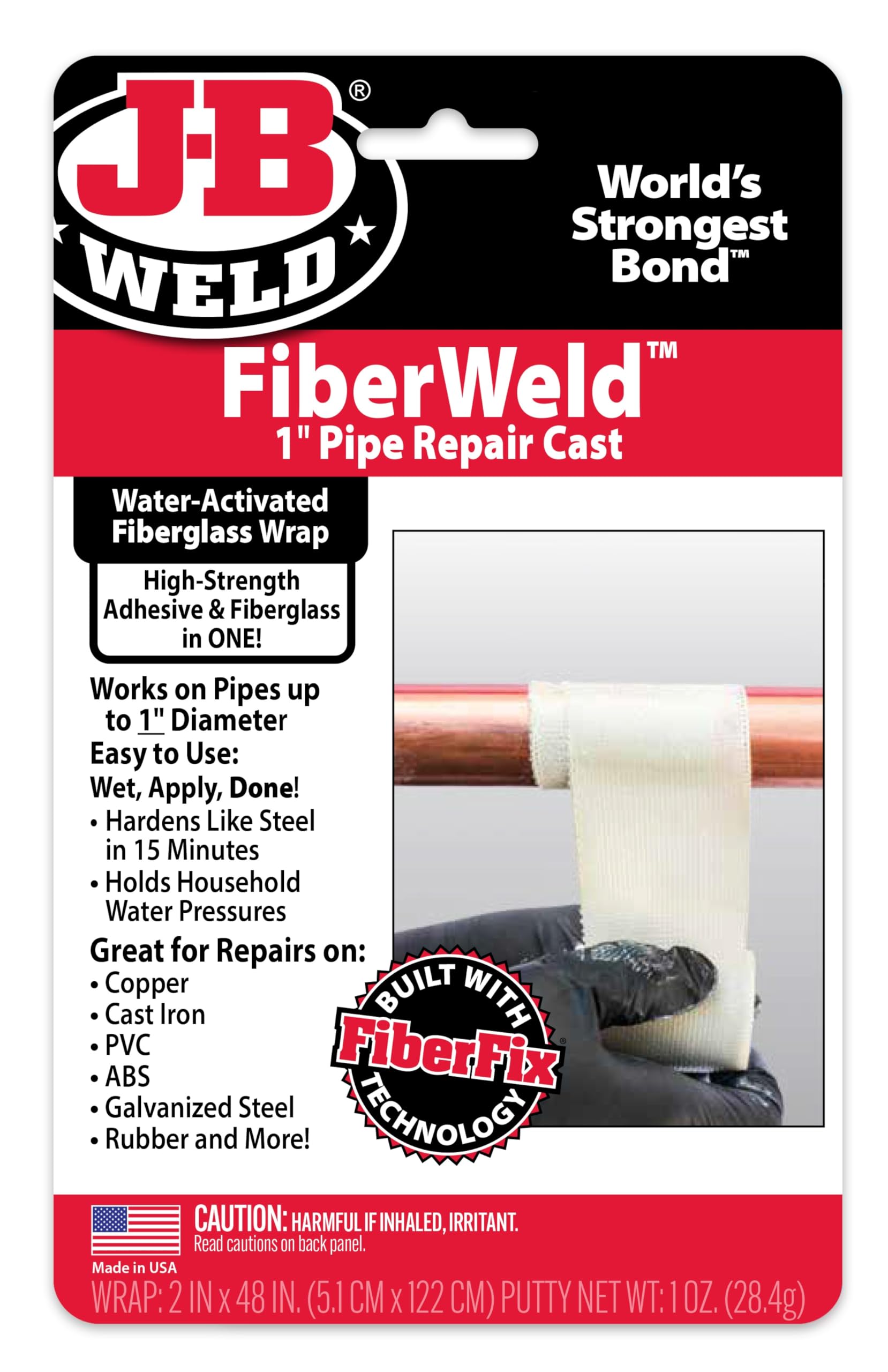 Pipe Repair Cast FiberWeld 2x48 Inch – High Strength Adhesive Fiberglass Wrap – White