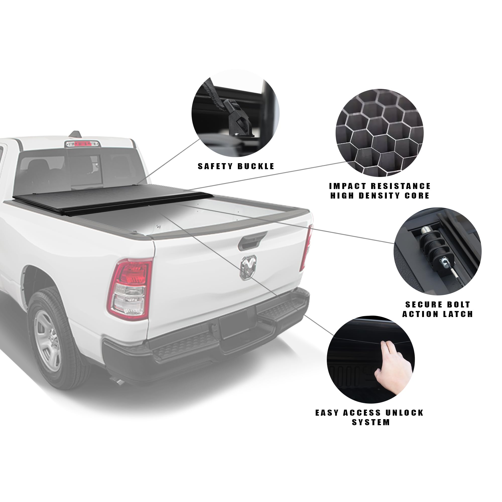 Low Profile Armordillo Hard Tri-Fold Truck Bed Cover Dodge Ram 1500 Fits 2019 2020 2021 2022 2023 2024 5.7ft (68.4") Short Bed | CoveRex TFX | 7162235