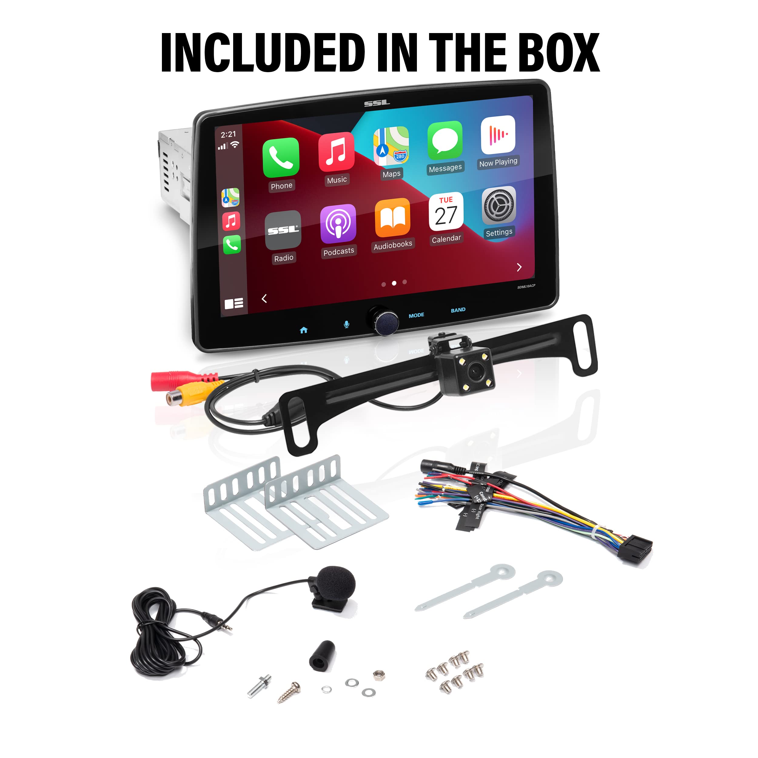 Apple CarPlay Sound Storm Laboratories SDML10ACPR Android Auto Car Multimedia Player – Single Din Chassis With 10 Inch Capacitive Touchscreen, Bluetooth, No DVD, Rear Camera Included, RGB Illumination