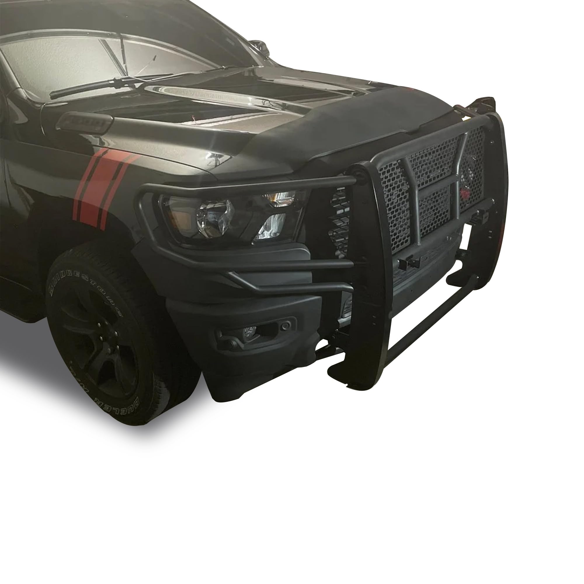 RUGGED Black Horse Heavy Duty Grille Brush Bumper Guard Modular Black Compatible with 2019-2024 Ram 1500 Classic|2011-2018 Ram 1500|2009-2010 Dodge Ram 1500-RU-DORA09-B