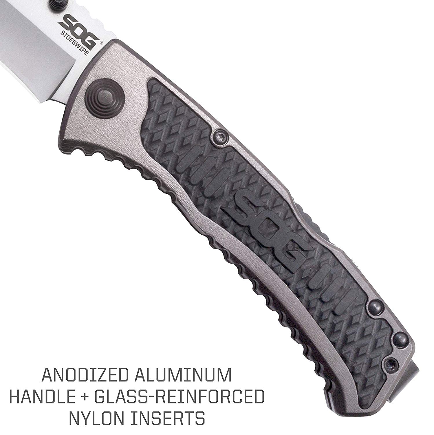 SOG Knives Sideswipe Lockback Grey Anodized Aluminum and GRN Stainless Pocket Knife SW1011-CP