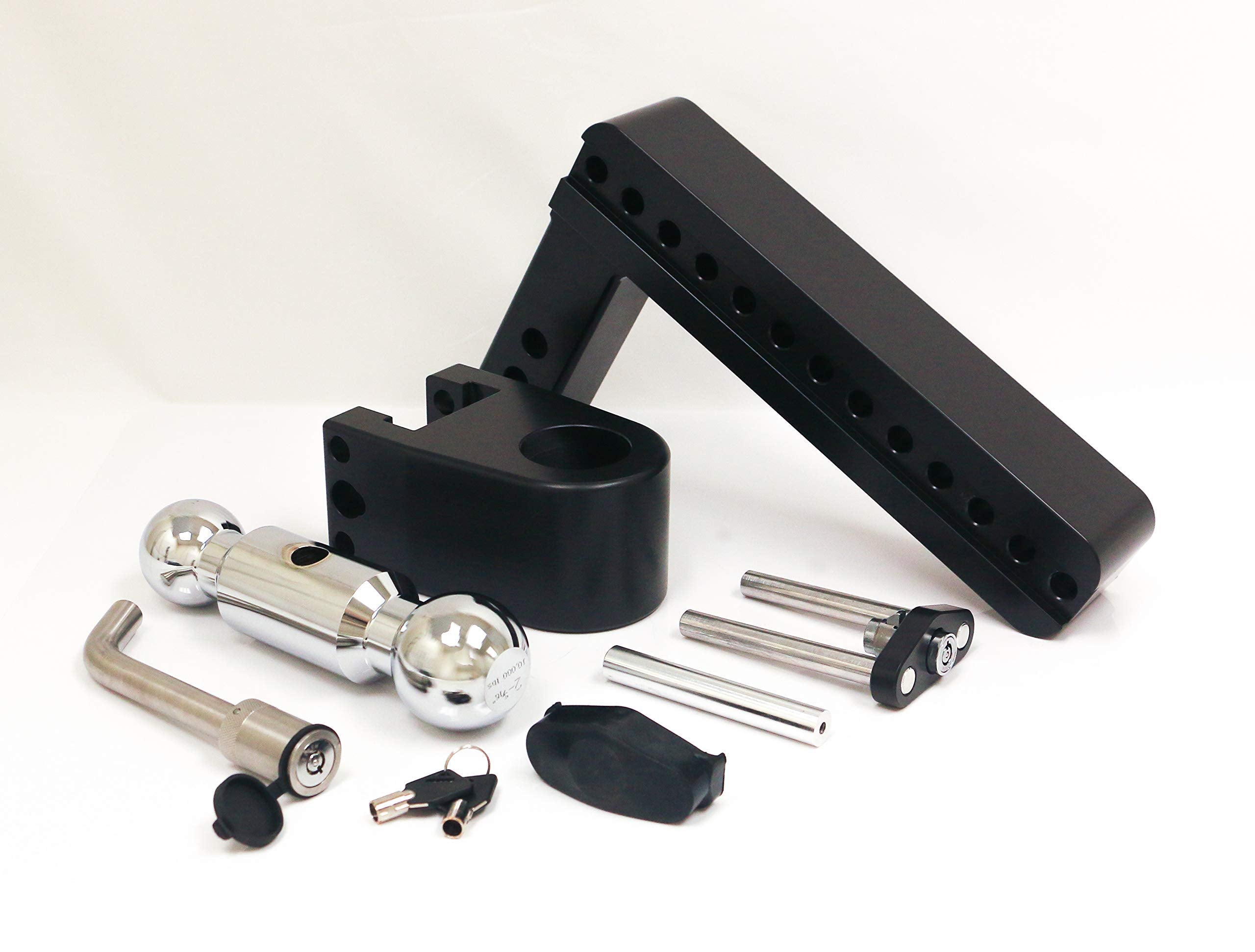 CTB102KACERBLA Weigh Safe, 10" Drop 180 Hitch w/ 2" Shank/Shaft, Adjustable Aluminum Trailer Hitch & Ball Mount, Chrome Plated Combo Ball (2" & 2-5/16") Keyed Alike Lock Hitch Pin CERAKOTE Black