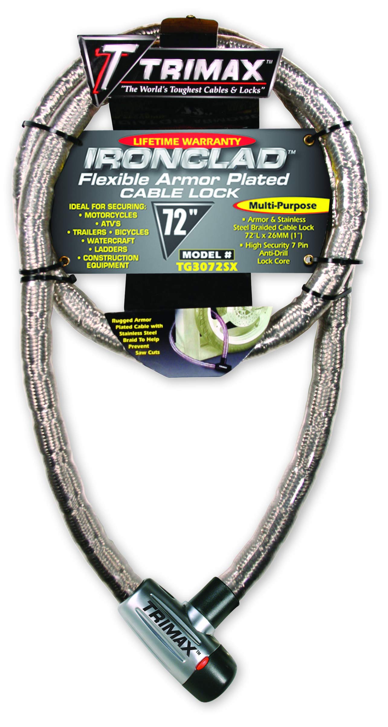 Trimax Supermax TG3072SX Security Armor Plated 72" x 26mm Stainless Steel Locking Cable