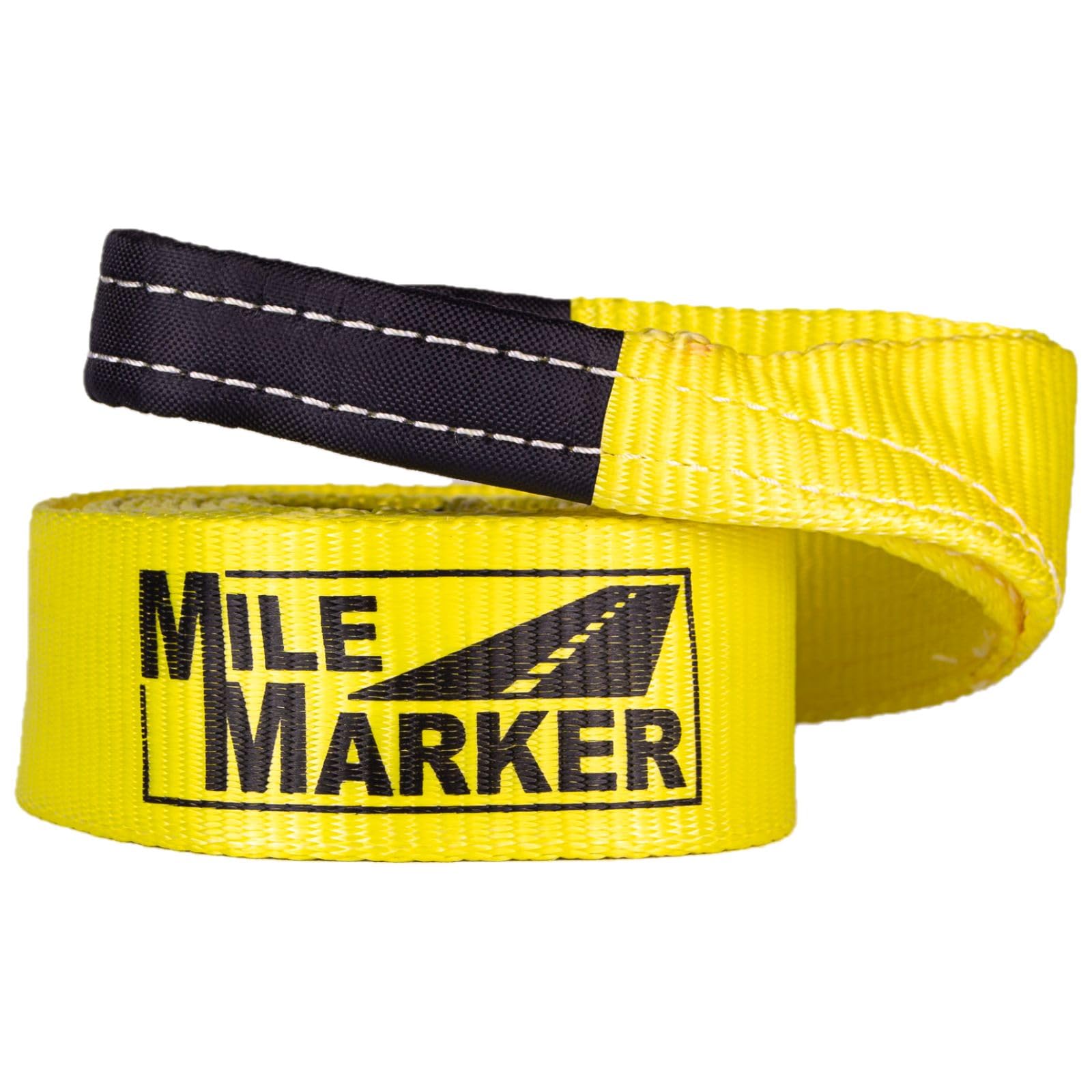 Mile Marker Single Yellow 3" x 15′ Recovery Strap for Heavy Duty Use 19315 - Rated to 30,000 Pound Capacity - User Safety with Built in Blue Lines Ensures