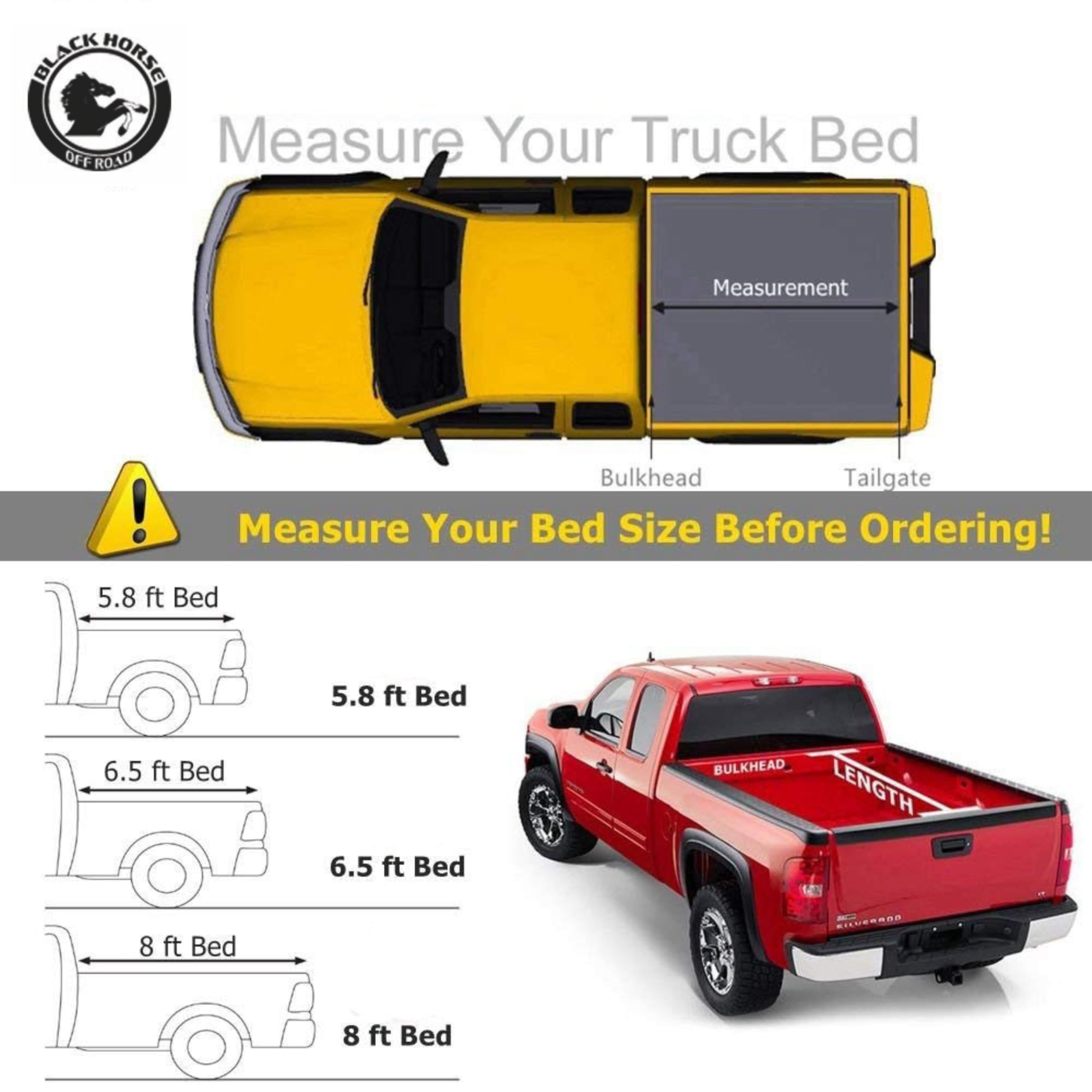 Hard Tonneau Cover Black Horse High Profile Trifold Black (5.4ft Bed) Compatible with 2007-2020 Toyota Tundra