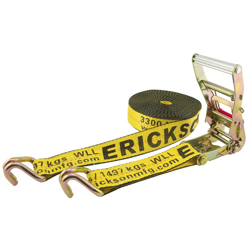 2" x 40' Yellow Erickson Ratchet Strap Tie-Down with J Hooks