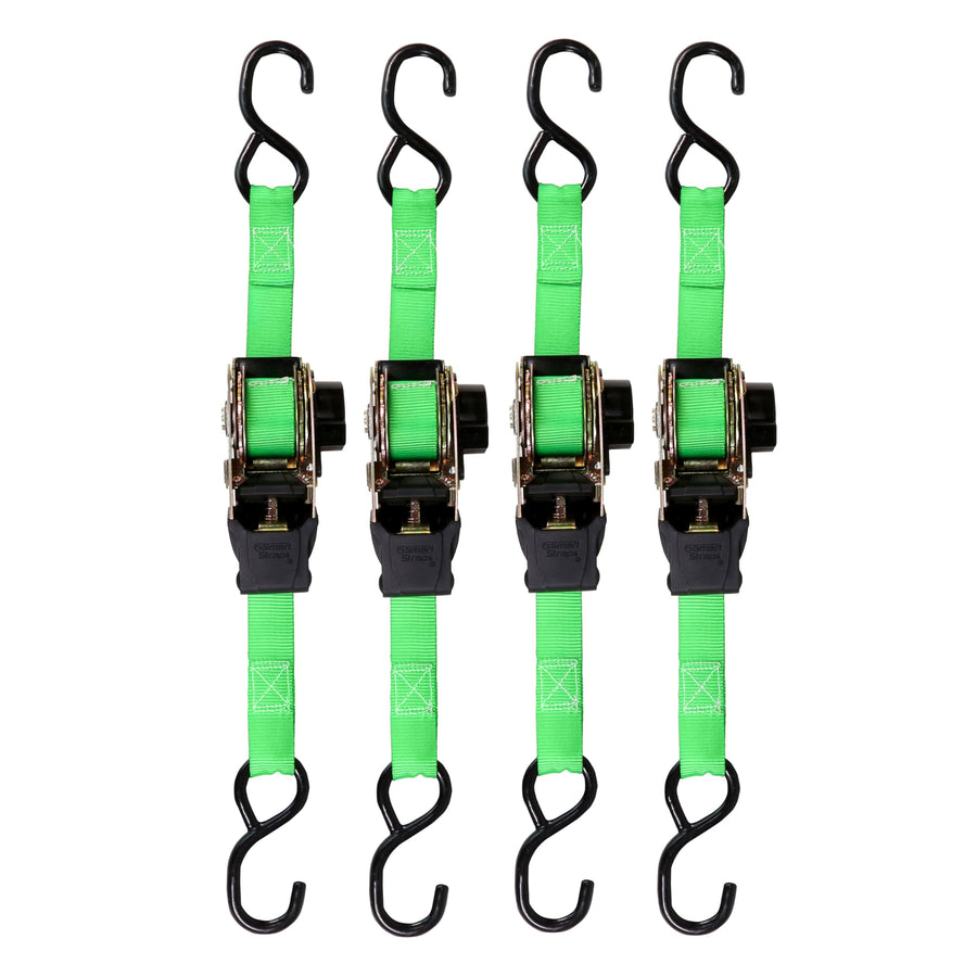 Retractable Ratchet Tie Down Straps SMARTSTRAPS (4 PK) 1,500lb Break Strength, 500lb Safe Work Load, Standard Duty, Secure and Haul ATVs, Lawn Tractors, Cargo, Boxes and Other Small Equipment