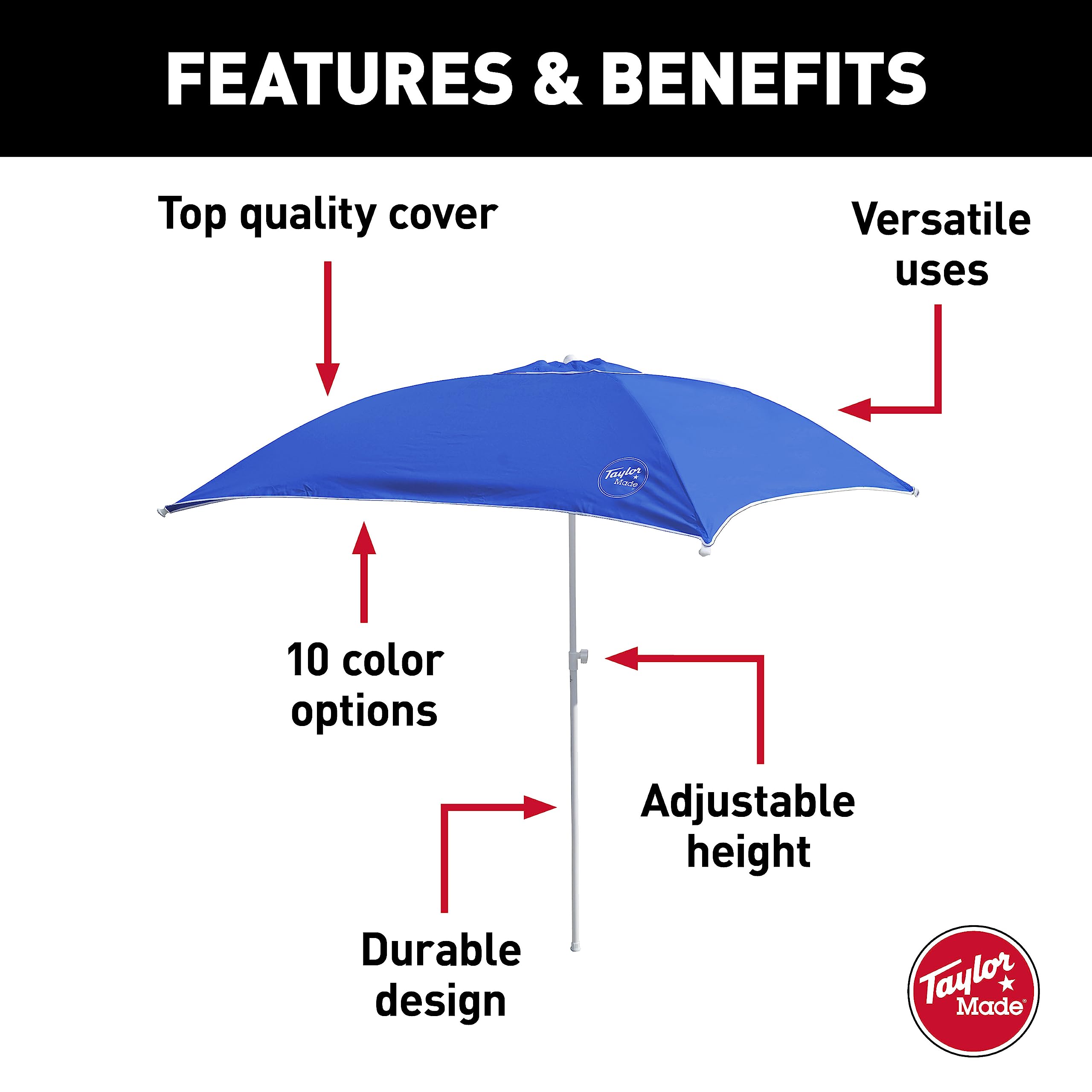Taylor Made 6' x 6' Anchorshade III Boat Shade, Blue, Adjustable Aluminum Pole to 8 Feet, UV-Treated Fade-Resistant Nylon, Market-Style Top, Carrying Case, Fits Most Boats and Benches – 22043