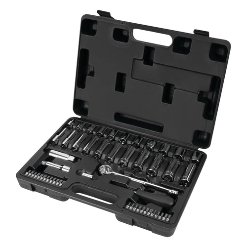W38193 Performance Tool 52-Piece Universal Socket Set with SAE and Metric Spline, Chrome Vanadium Steel Construction, and Durable Storage Case