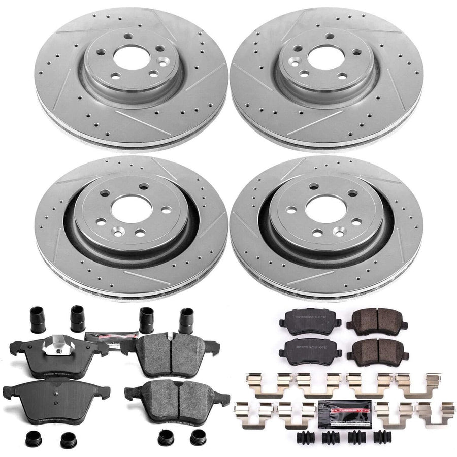 Power Stop K5617 Z23 Carbon Fiber Brake Pads Front and Rear with Drilled & Slotted Brake Rotors Kit For Volvo S60 2011-2014, Volvo S80 2007-2014 [Model Specific]