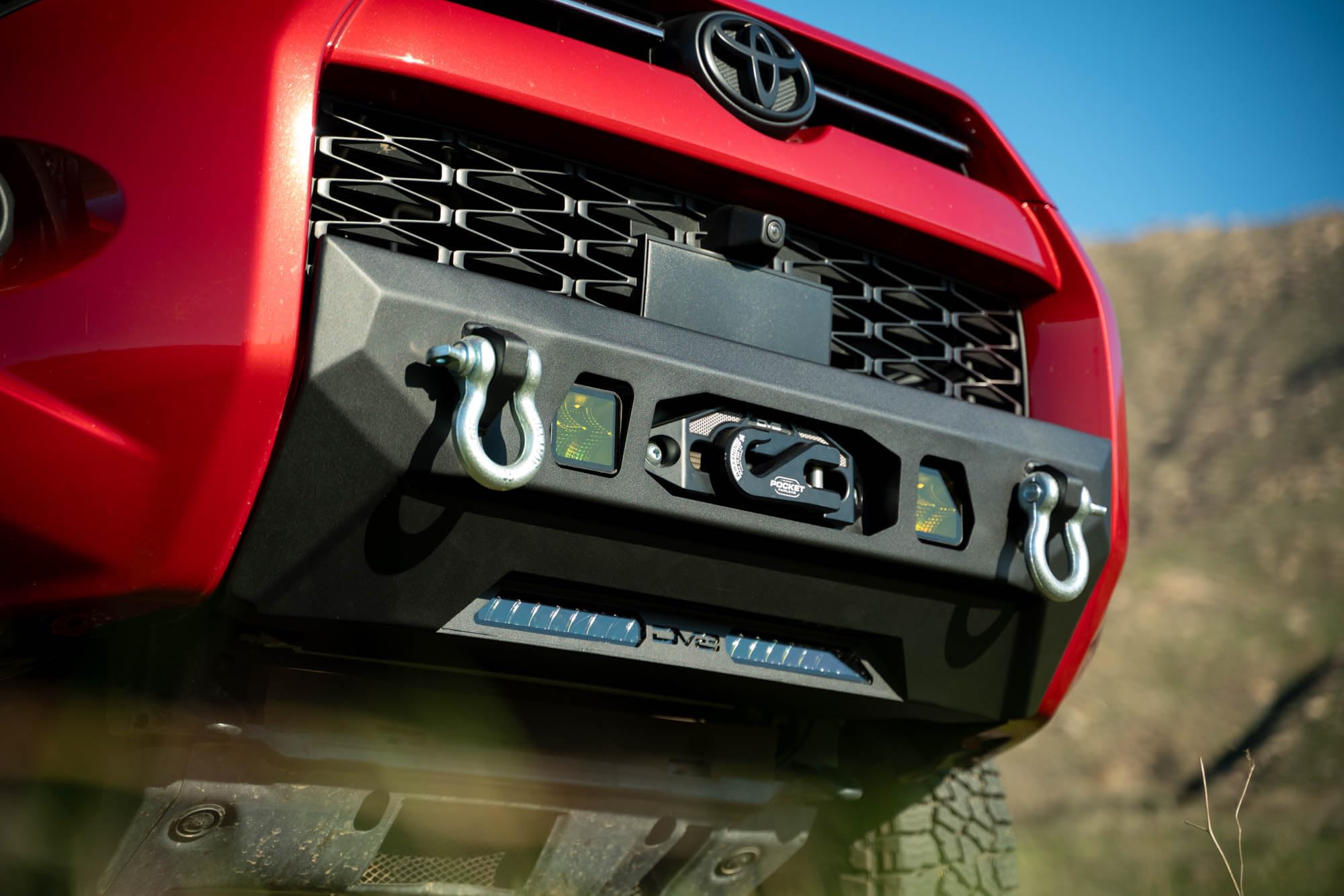 Centric Winch Front Bumper 2014-2024 Runner Toyota | Hidden Winch Mount | Recessed 20" LED Light Bar Mount | (2) Light Pod Mounts | D-Ring Mounts | DV8 Offroad
