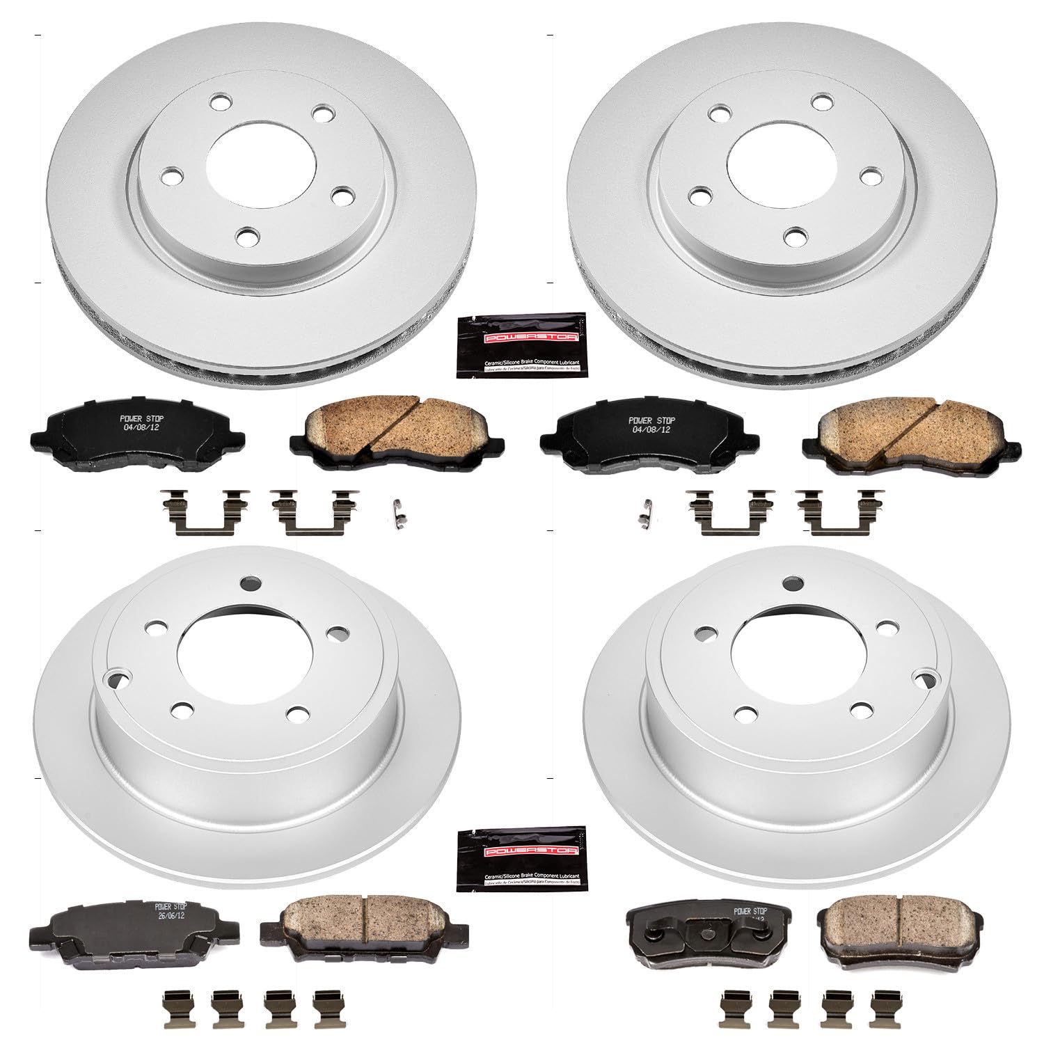 Power Stop CRK4017 Brake Rotor & Coated Ceramic Brake Pads- front & rear For Mitsubishi Lancer 2008-2017 [Model Specific]