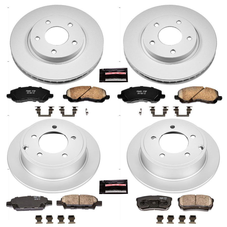 Power Stop CRK4017 Brake Rotor & Coated Ceramic Brake Pads- front & rear For Mitsubishi Lancer 2008-2017 [Model Specific]