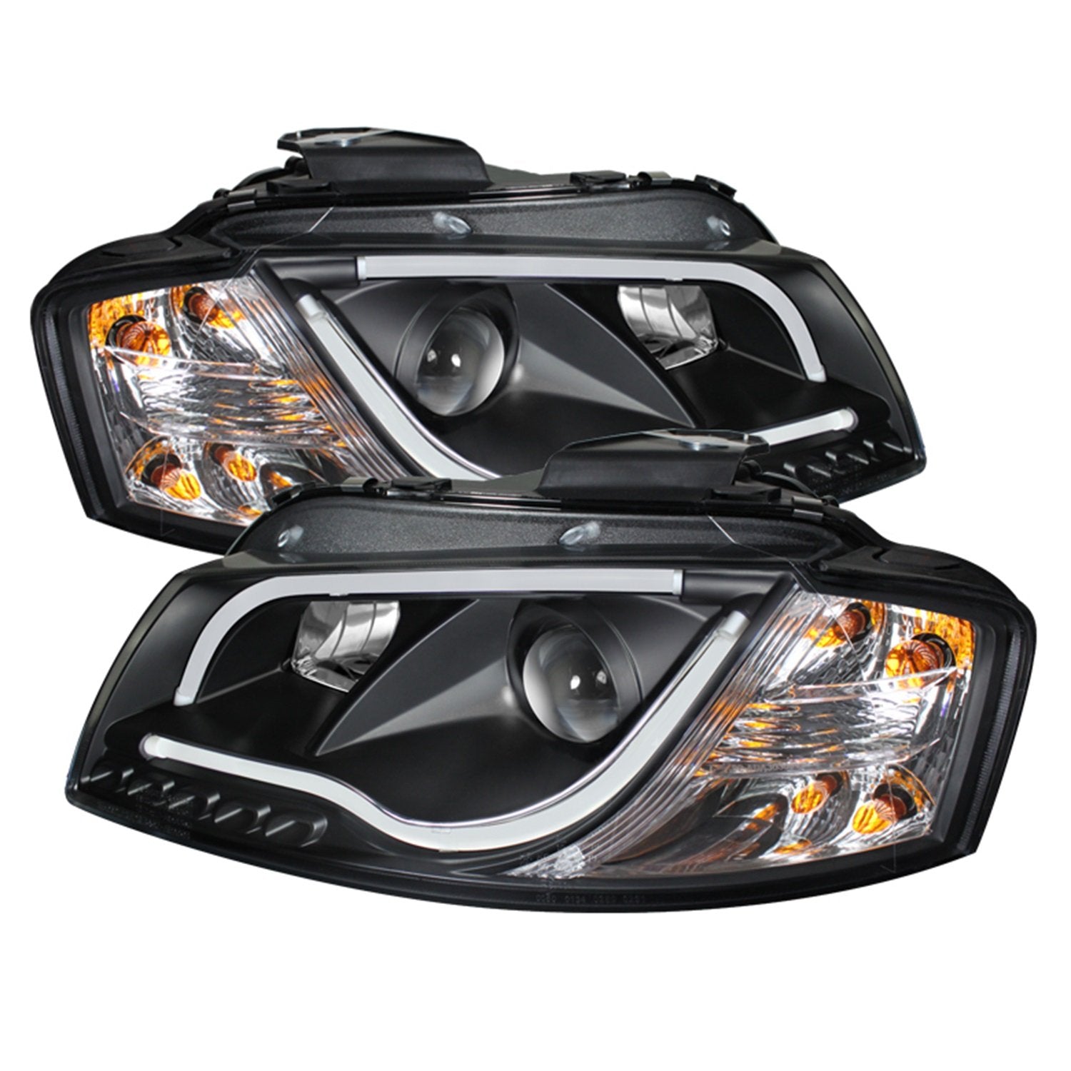 Audi A3 Spyder Auto (PRO-YD-AA306-LTDRL-BK) Black Halogen Projector Headlight with LED Daytime Running Light Tube