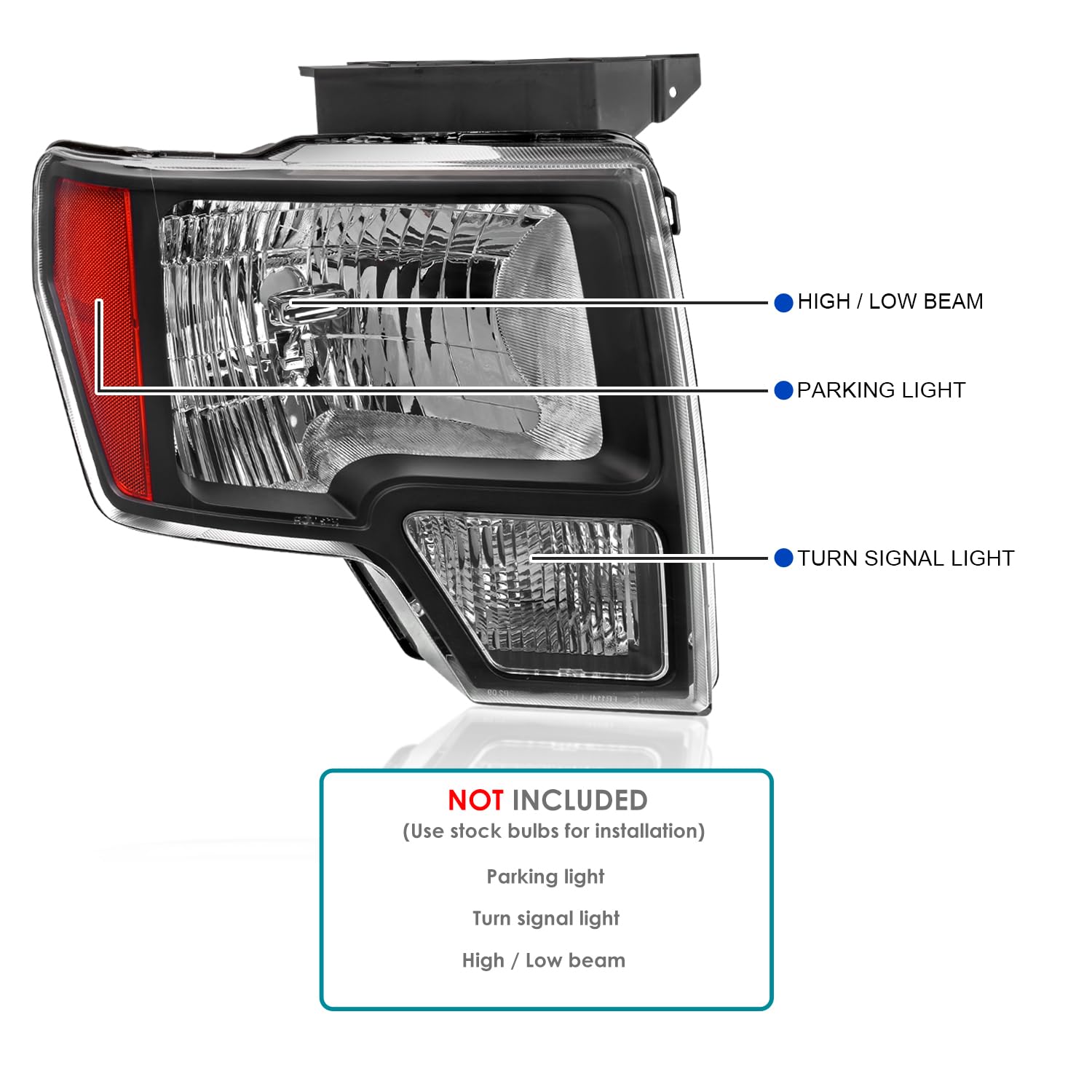Black Headlights SPEC-D TUNING Compatible with 2009-2014 Ford F-150, Left + Right Pair Headlamps Assembly