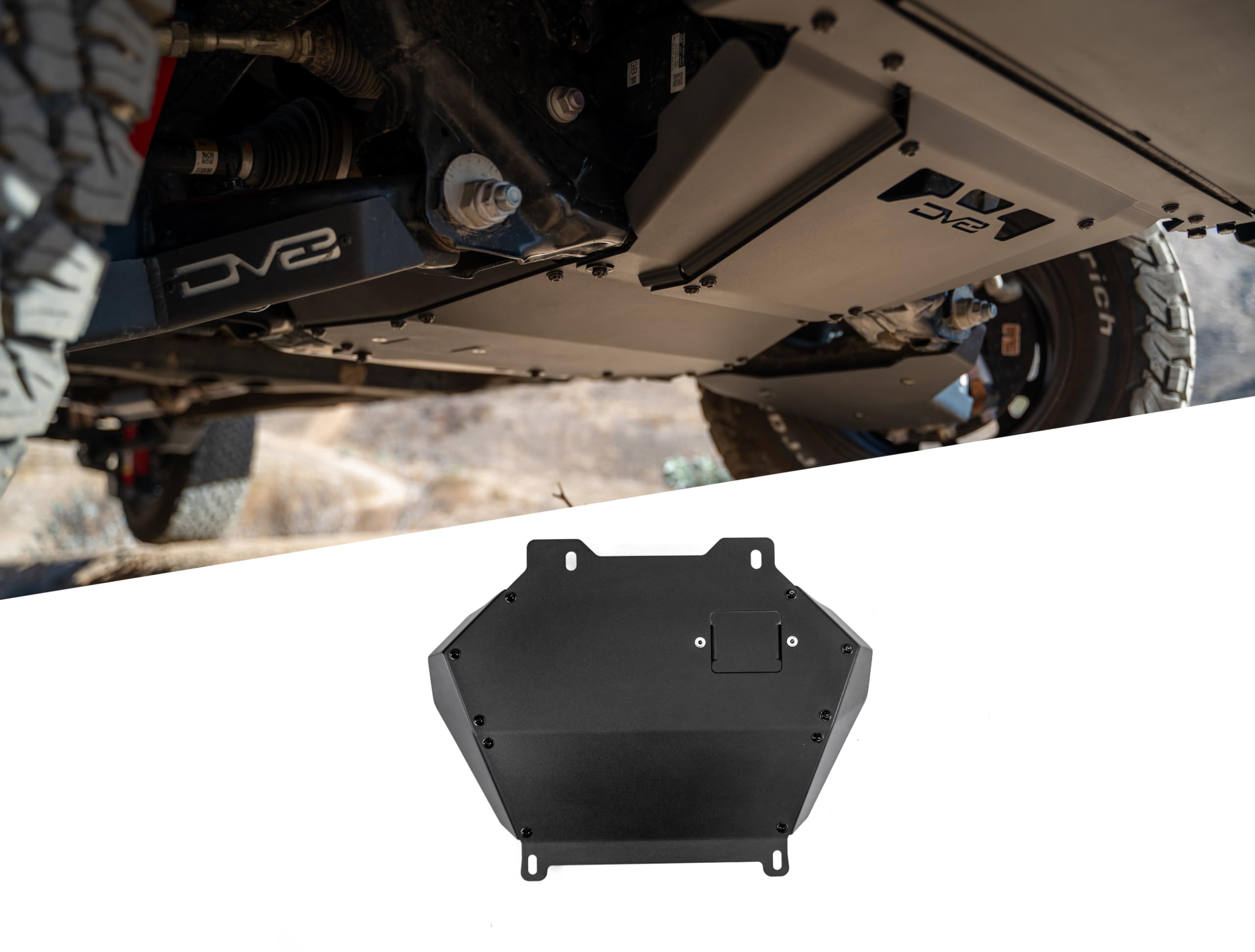 Rear Belly Skid Plate DV8 Offroad for 2024 Toyota Tacoma & Land Cruiser | Protects Bottom of Engine/Oil Pan | Removable Plate for Drain Plug Access | Compatible w/Factory & DV8 Front Skid Plates